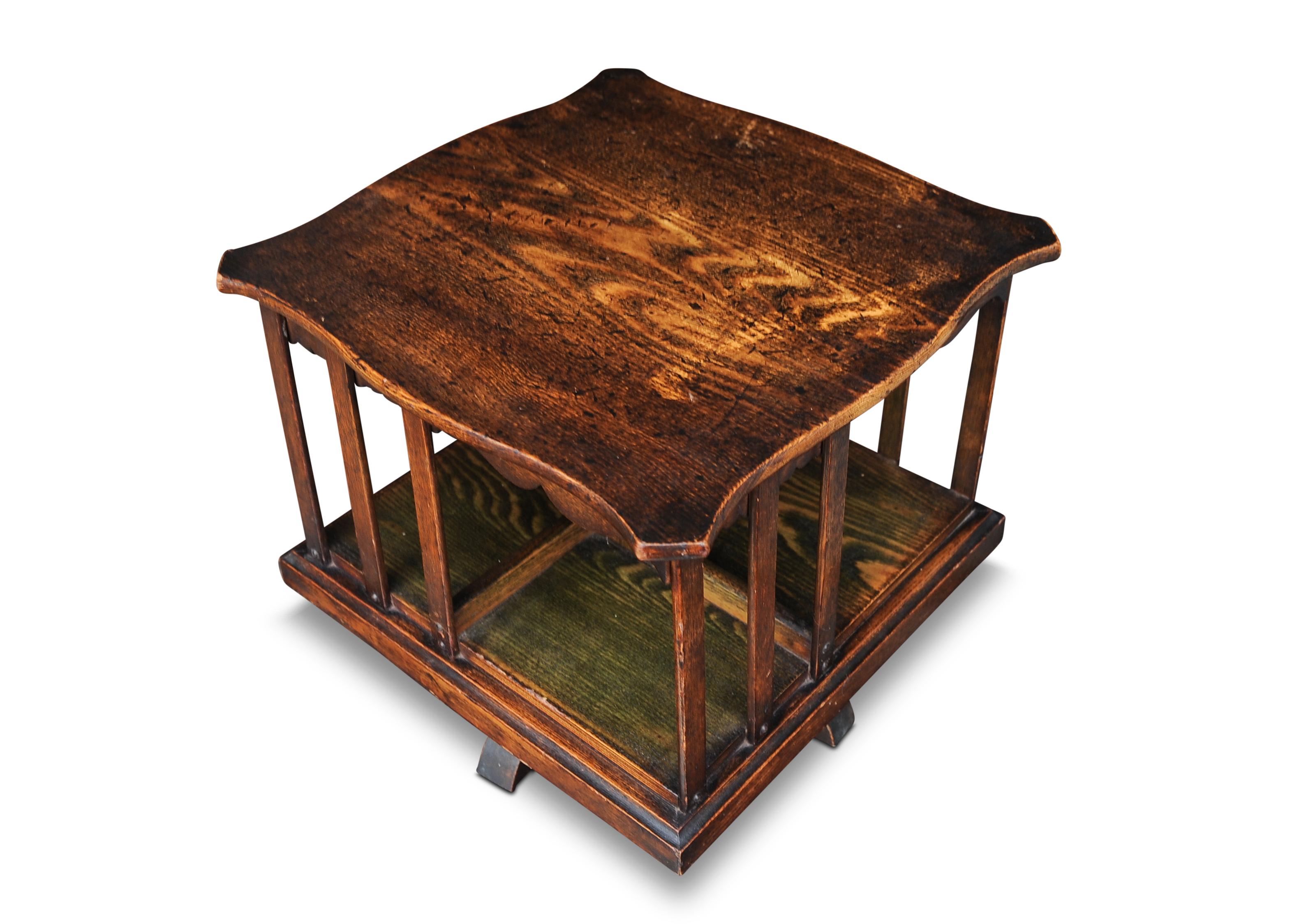 British *A Victorian Oak Revolving Tabletop Bookcase Handmade With Chamfered Edging For Sale
