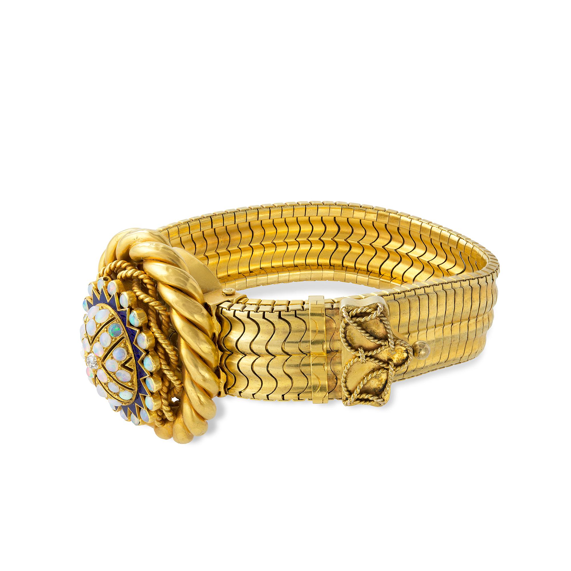 Bracciale vittoriano con opale, smalto blu e diamanti In condizioni buone in vendita a London, GB