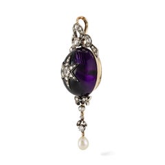 Victorian Oval-Shaped Amethyst and Diamond Pendant