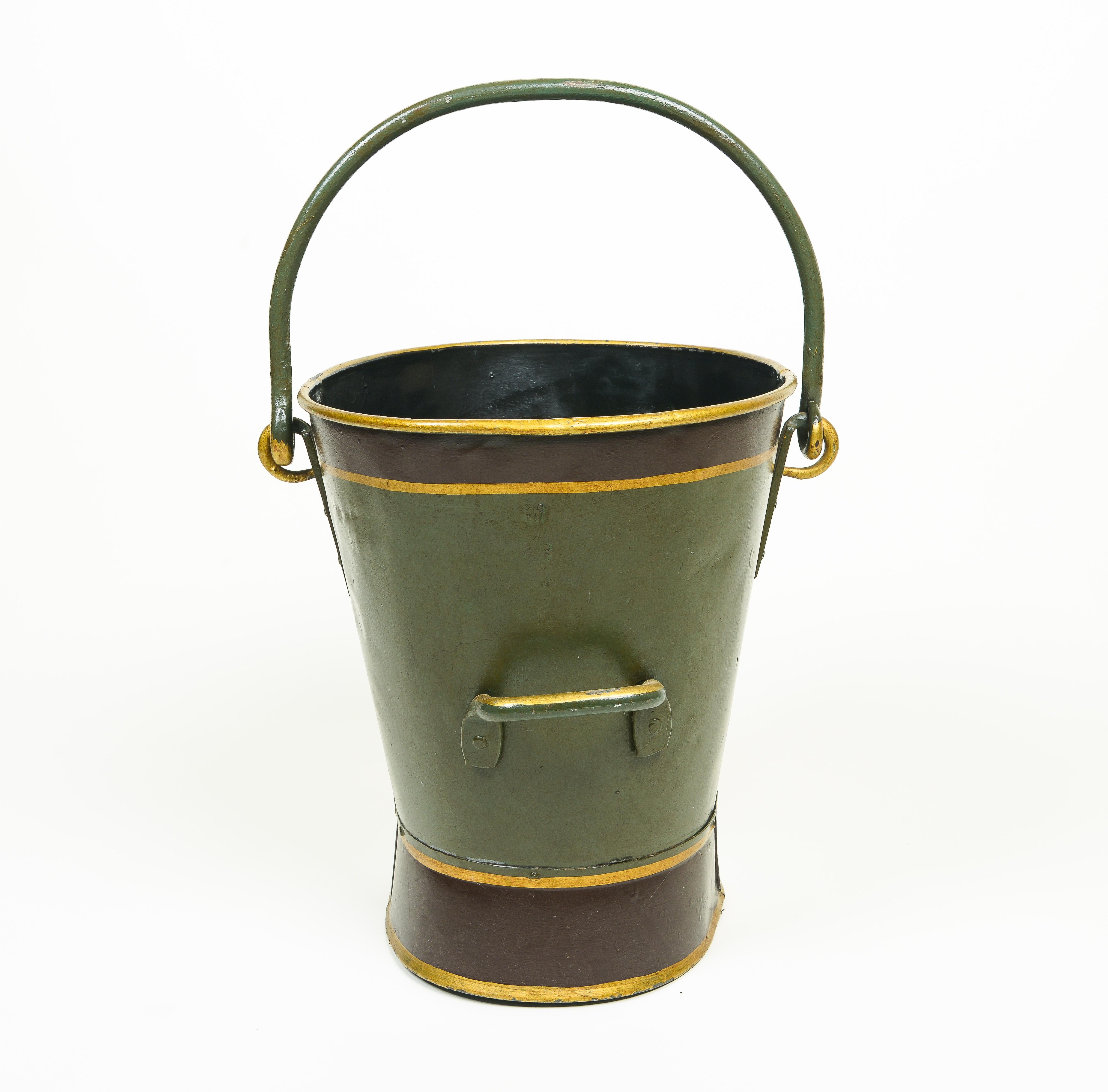English A Victorian Painted Metal Coal Bin with Carrying Handles For Sale