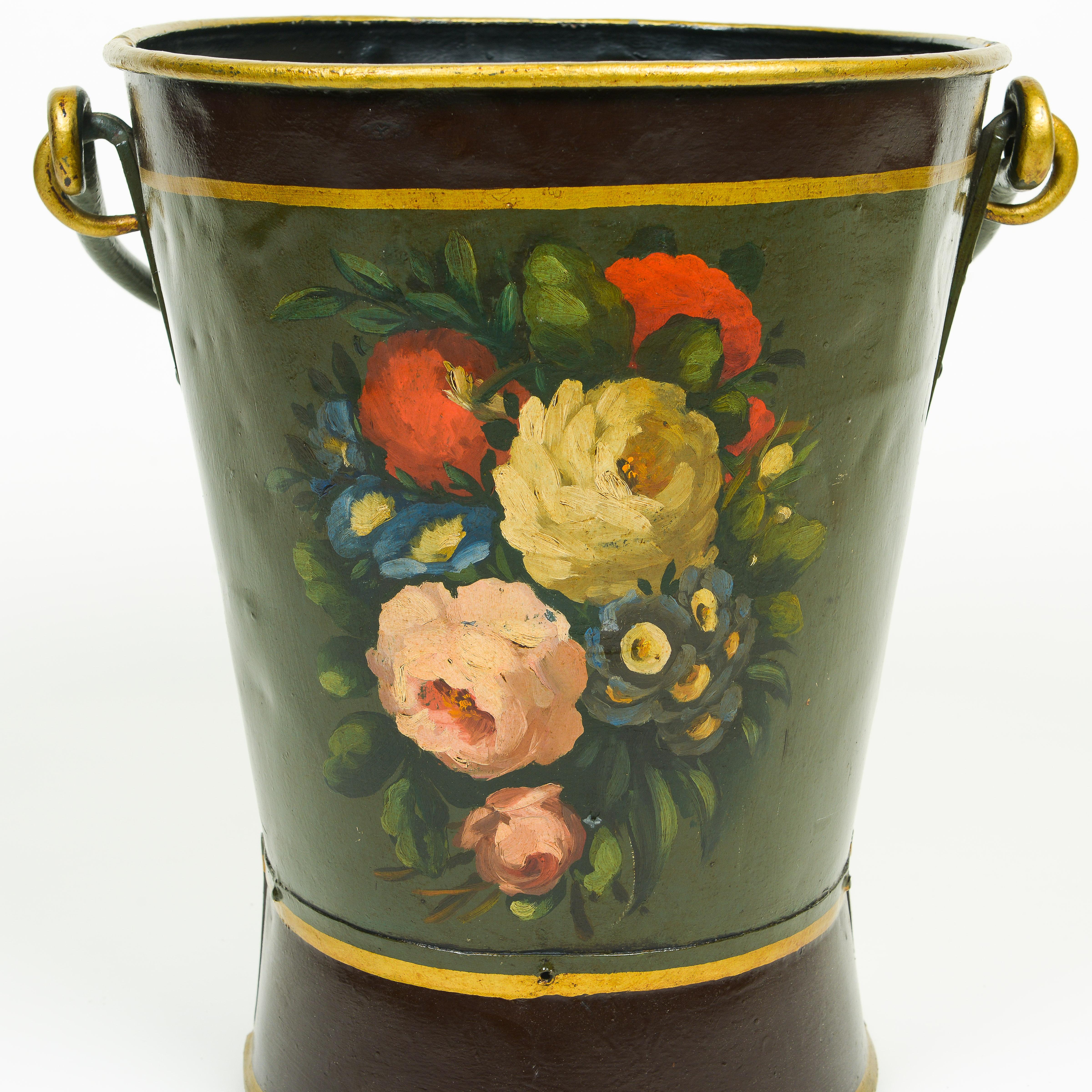 A Victorian Painted Metal Coal Bin with Carrying Handles For Sale 2