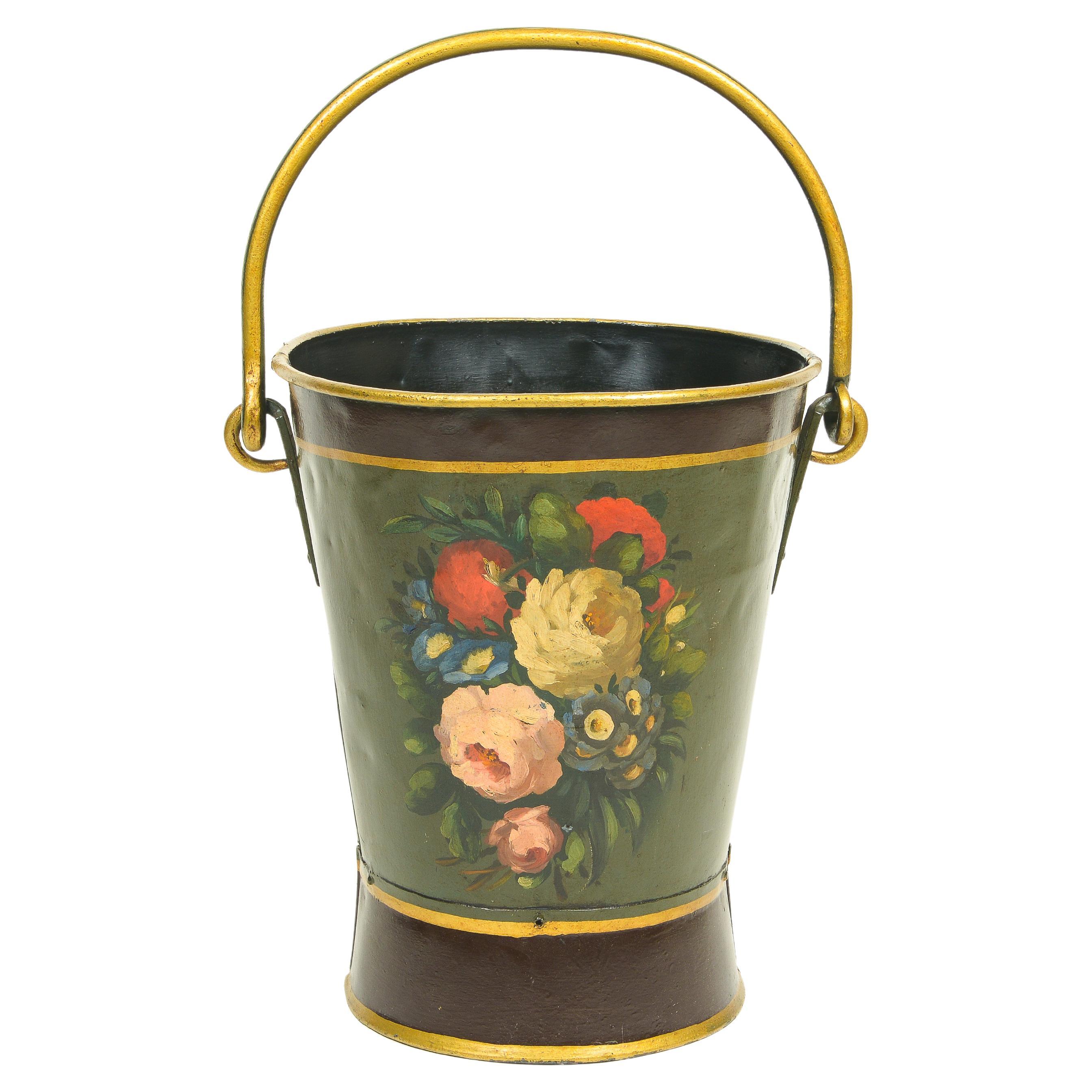 A Victorian Painted Metal Coal Bin with Carrying Handles For Sale