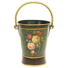 A Victorian Painted Metal Coal Bin with Carrying Handles