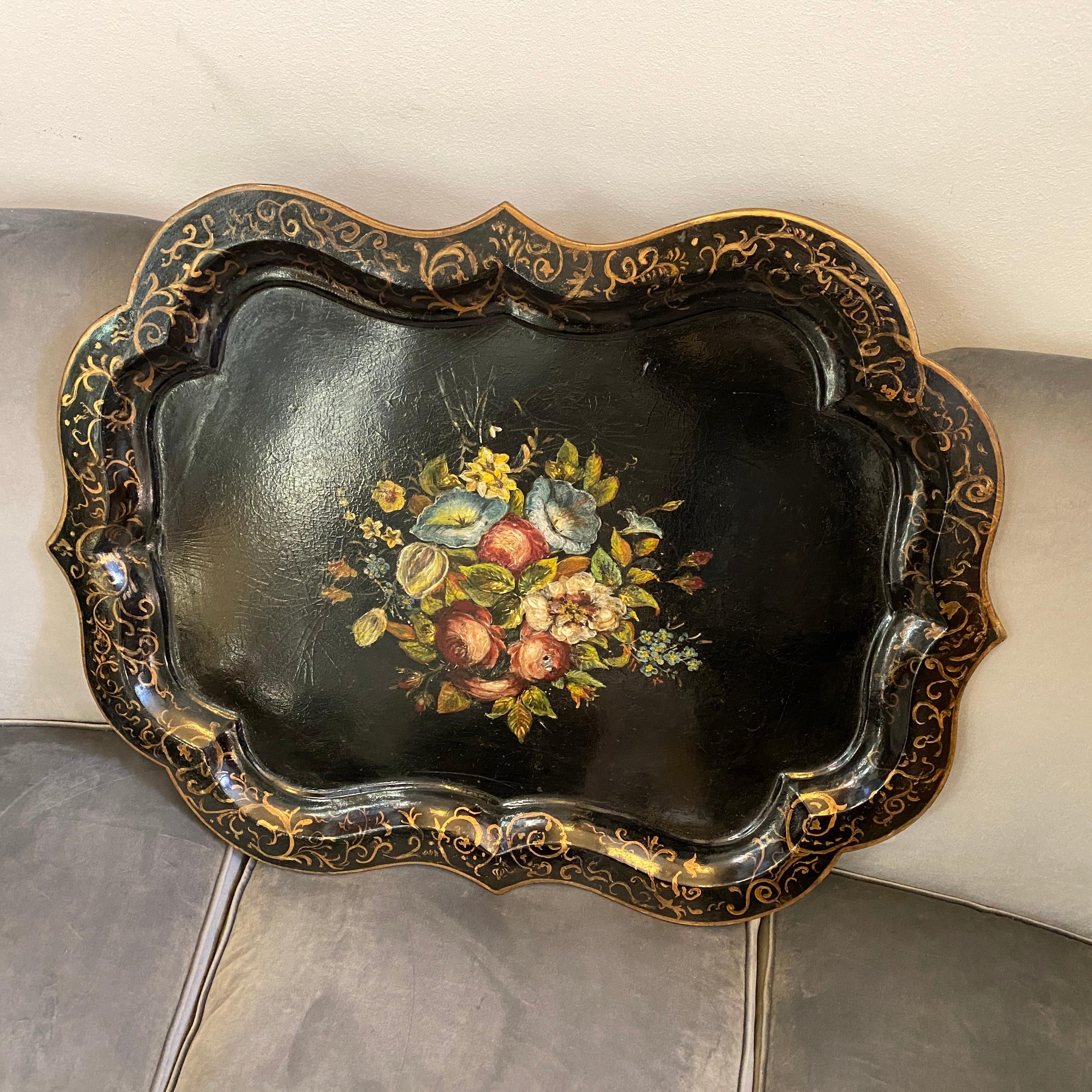 Hand-Painted Victorian Paper Mâché English Serving Tray, circa 1870