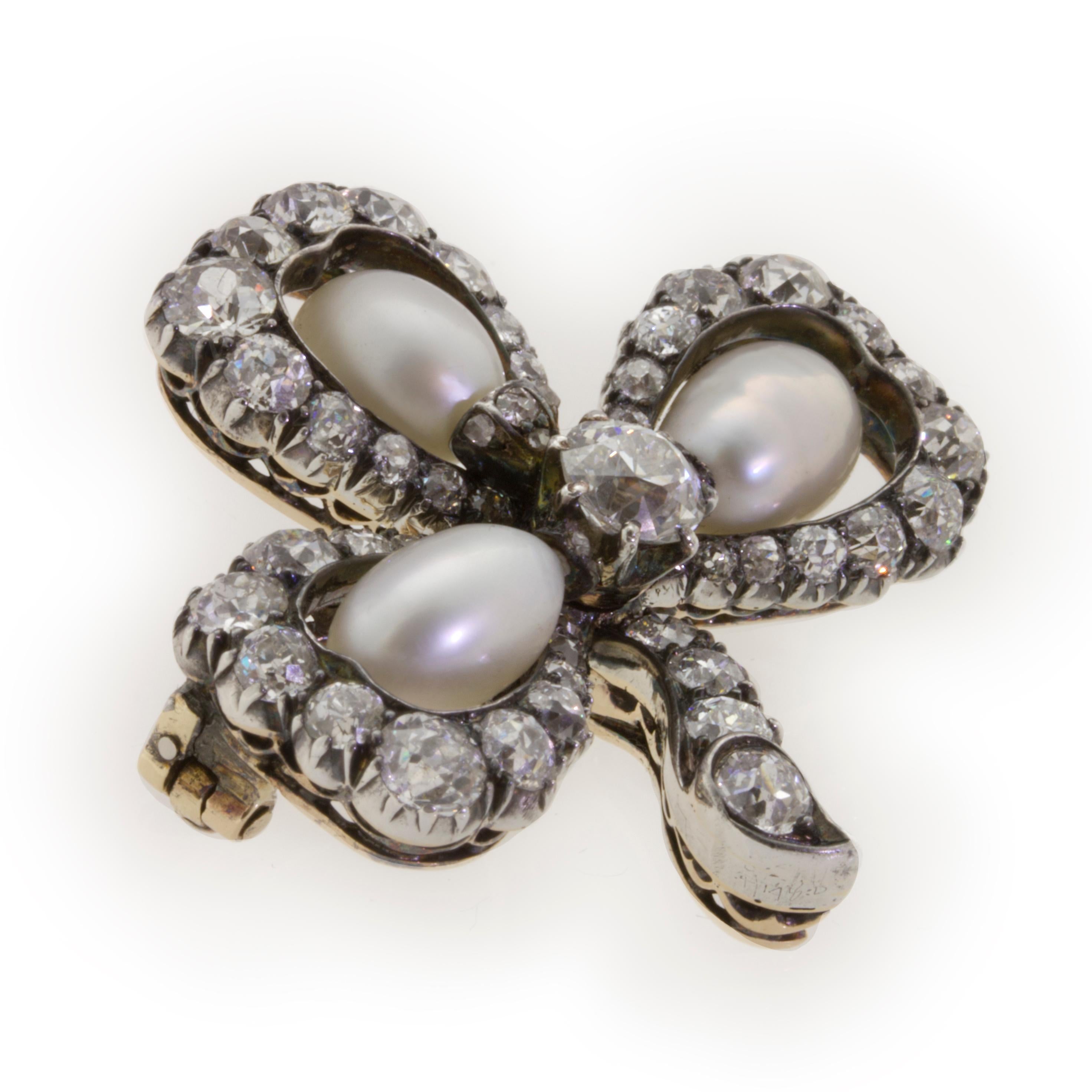 pearl and diamond leaf brooch