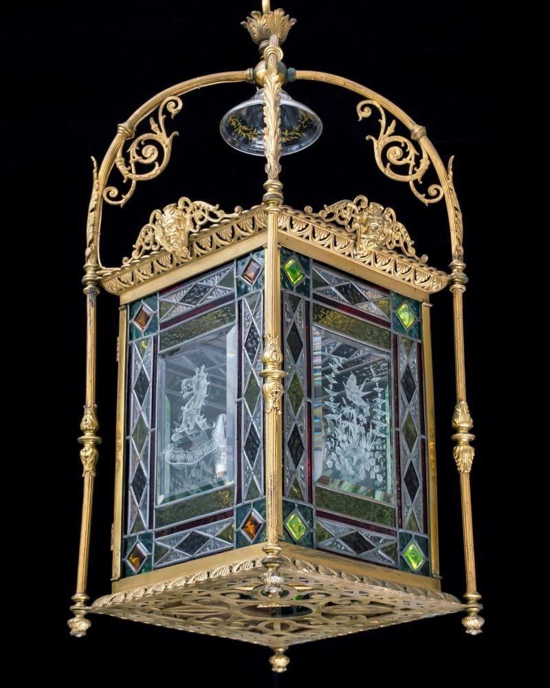 Late 19th Century Victorian Period Aesthetic Gilt Brass Hall Lantern For Sale