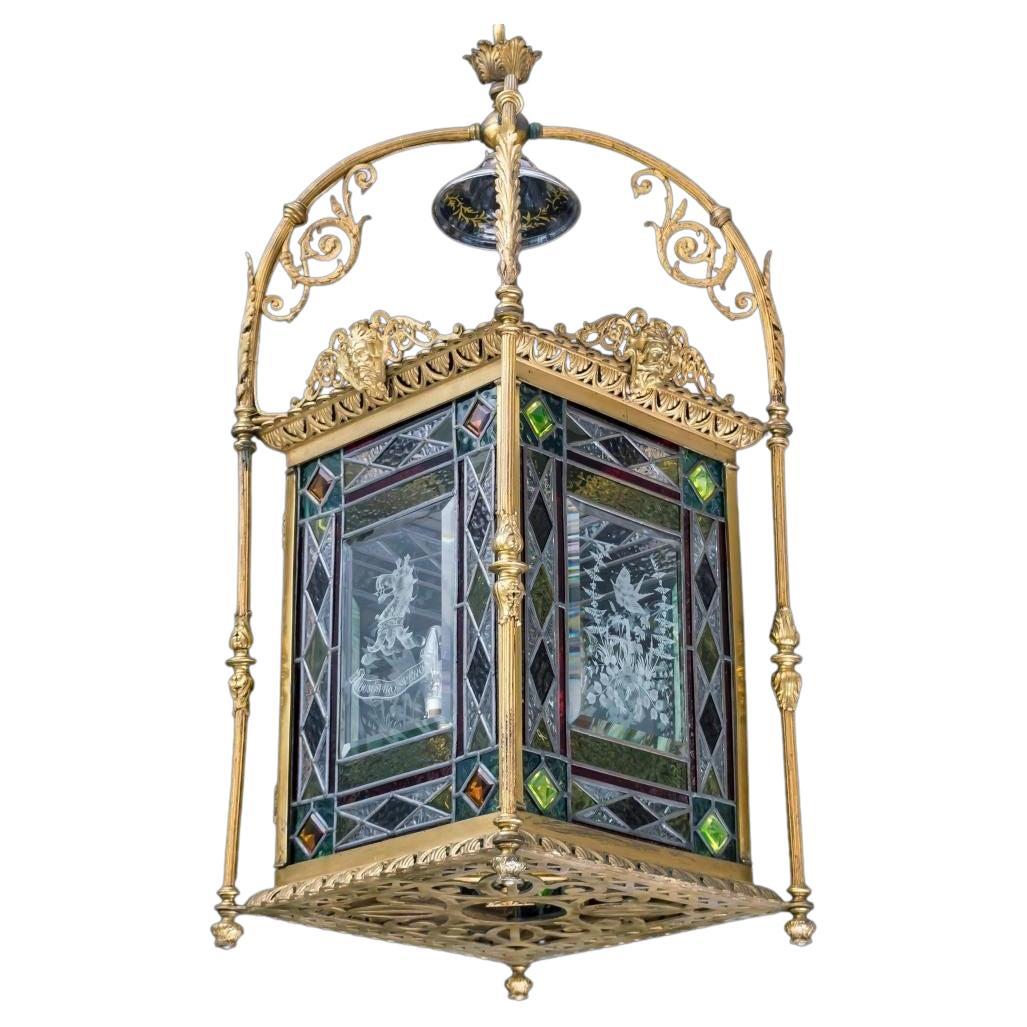 Victorian Period Aesthetic Gilt Brass Hall Lantern For Sale