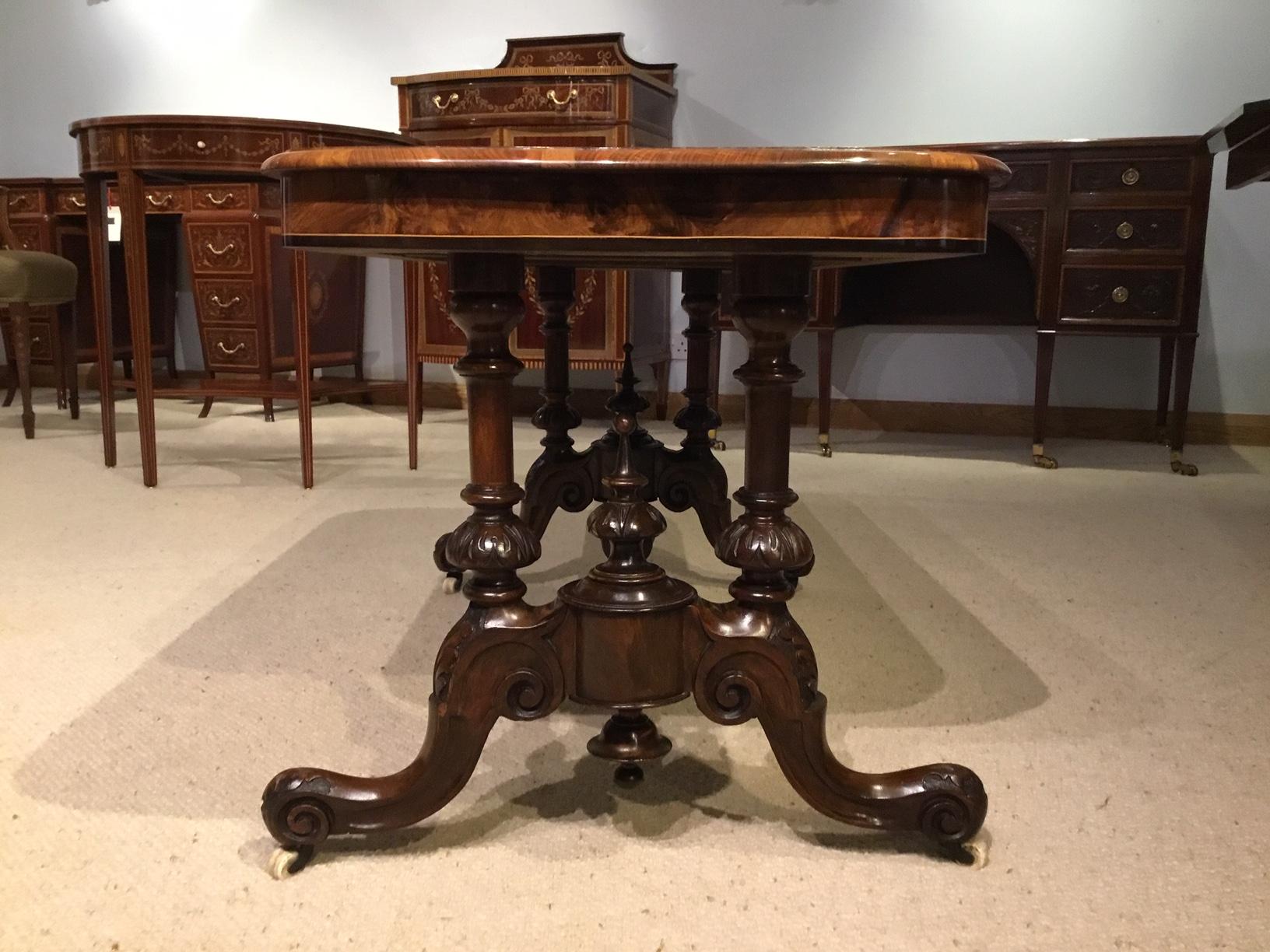Victorian Period Burr Walnut and Ebony Inlaid Antique Coffee Table 6