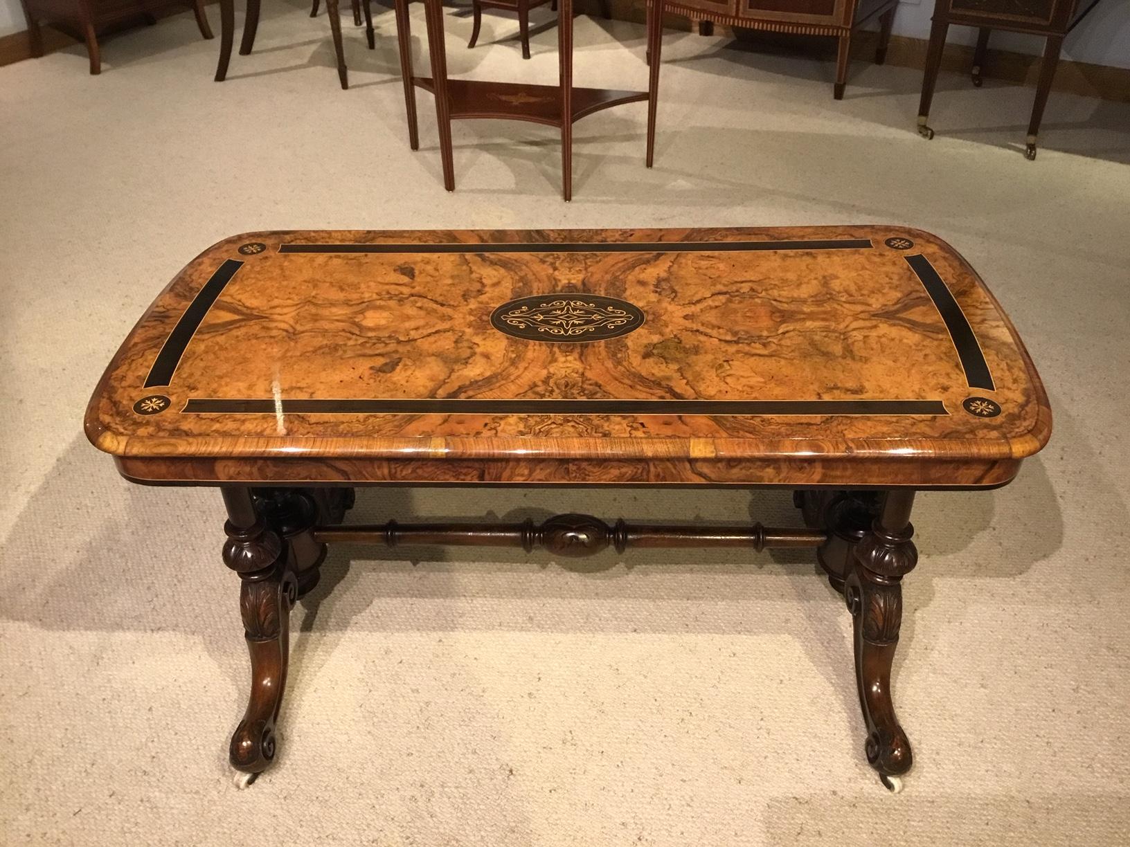 Victorian Period Burr Walnut and Ebony Inlaid Antique Coffee Table 2