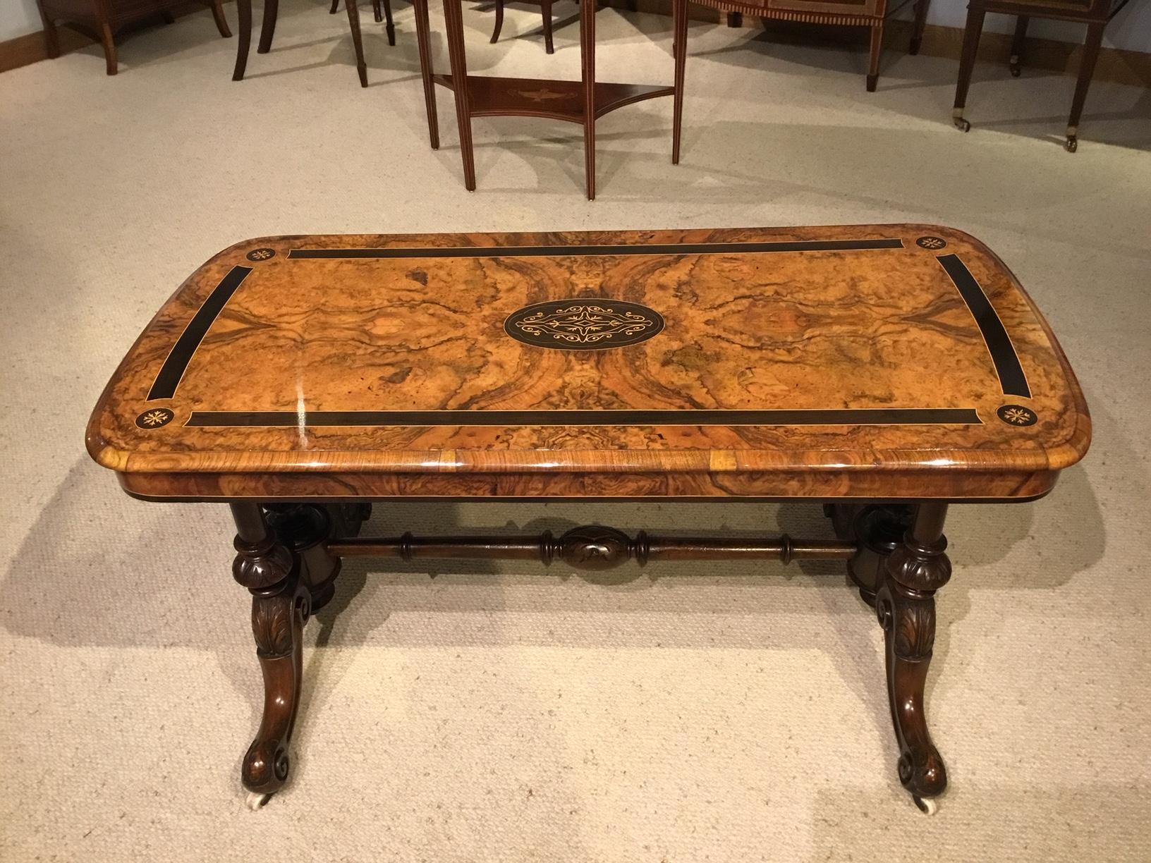 Victorian Period Burr Walnut and Ebony Inlaid Antique Coffee Table 3