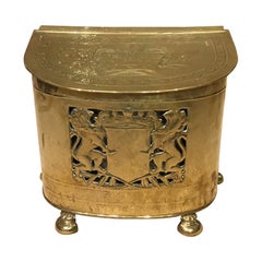 Victorian Period Heraldic Brass Coal Box
