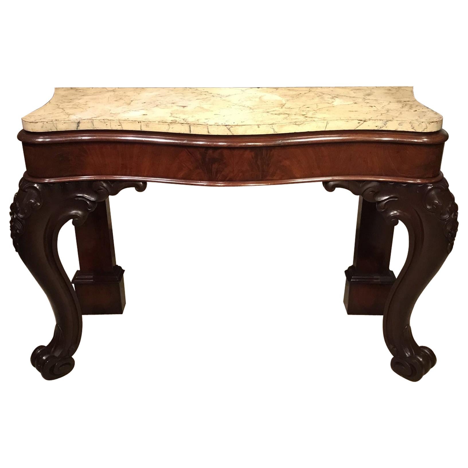 Victorian Period Mahogany Serpentine Console Table For Sale