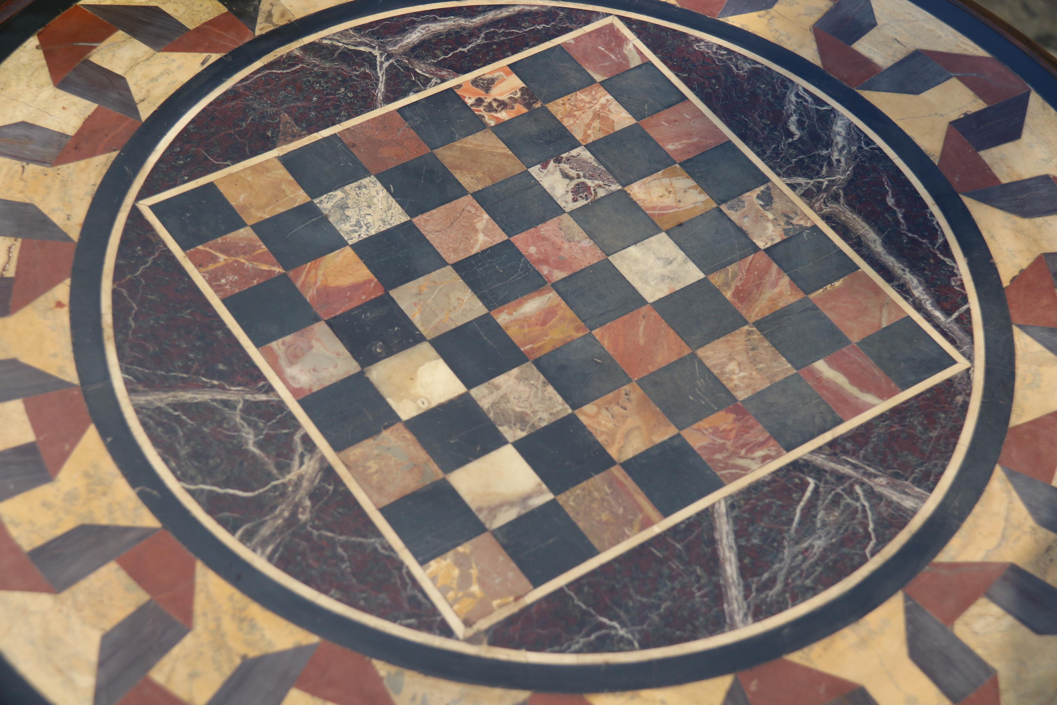 A Victorian pietra dura specimen marble topped walnut occasional/games table For Sale 6