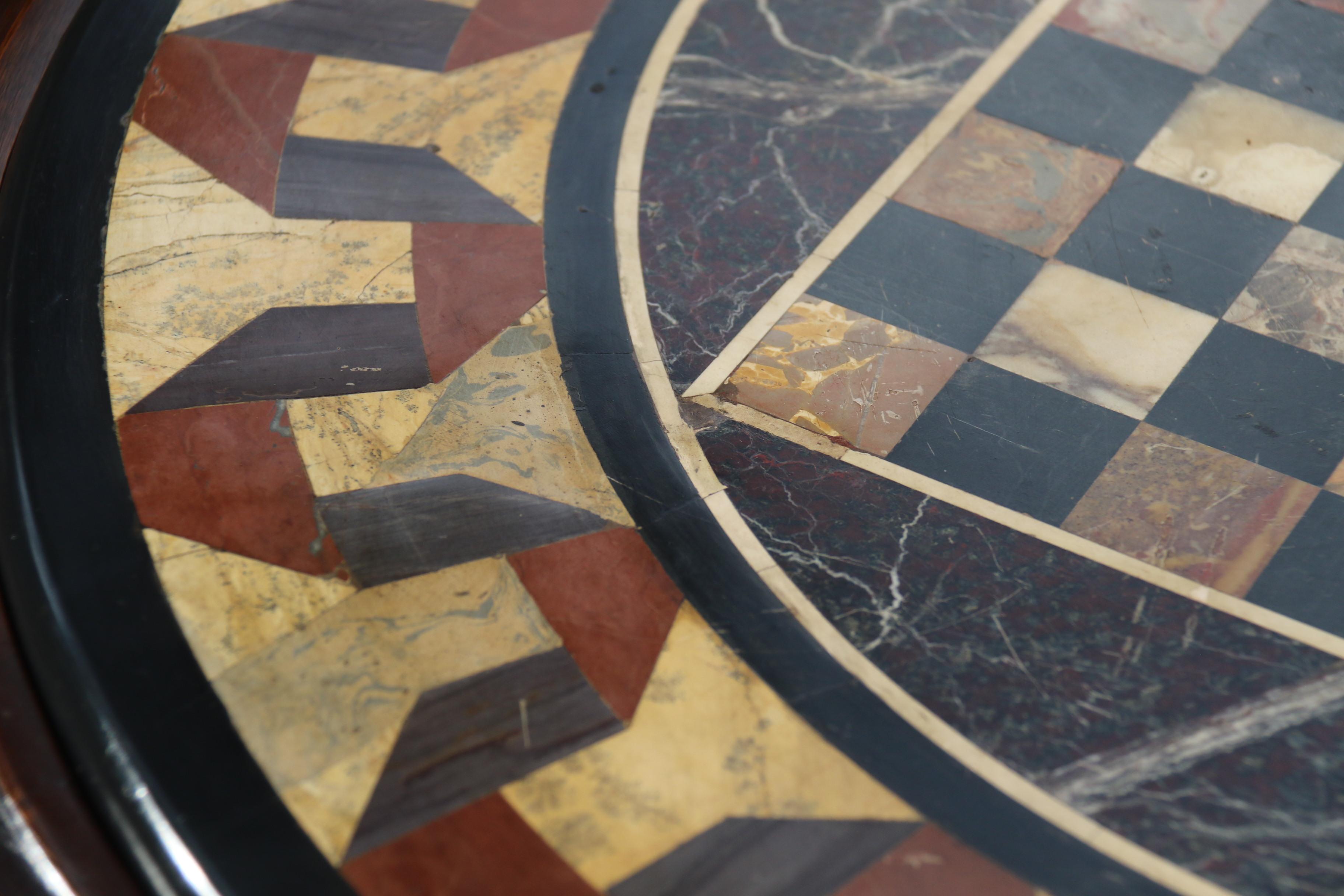 A Victorian pietra dura specimen marble topped walnut occasional/games table For Sale 12