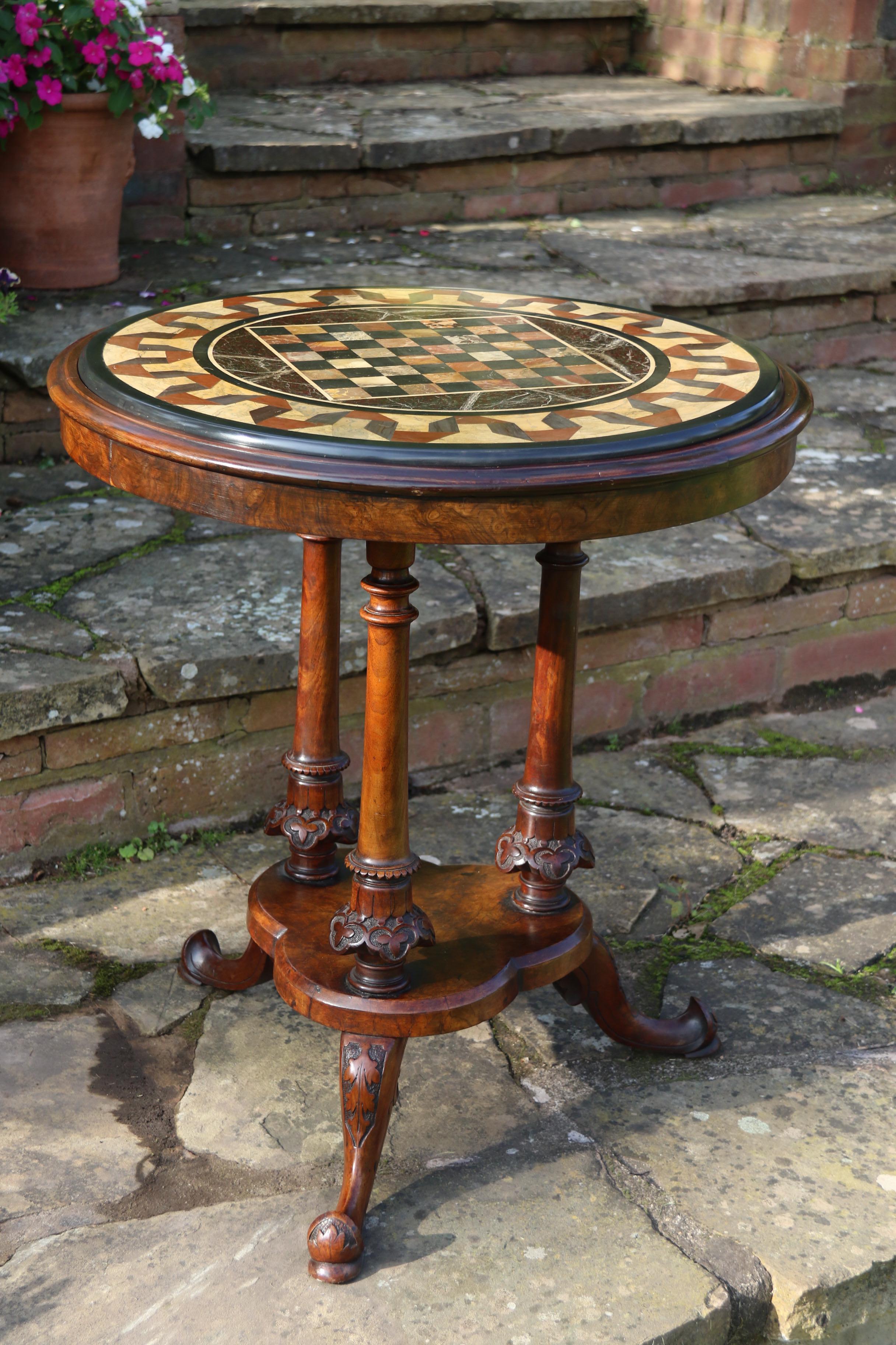19th Century A Victorian pietra dura specimen marble topped walnut occasional/games table For Sale