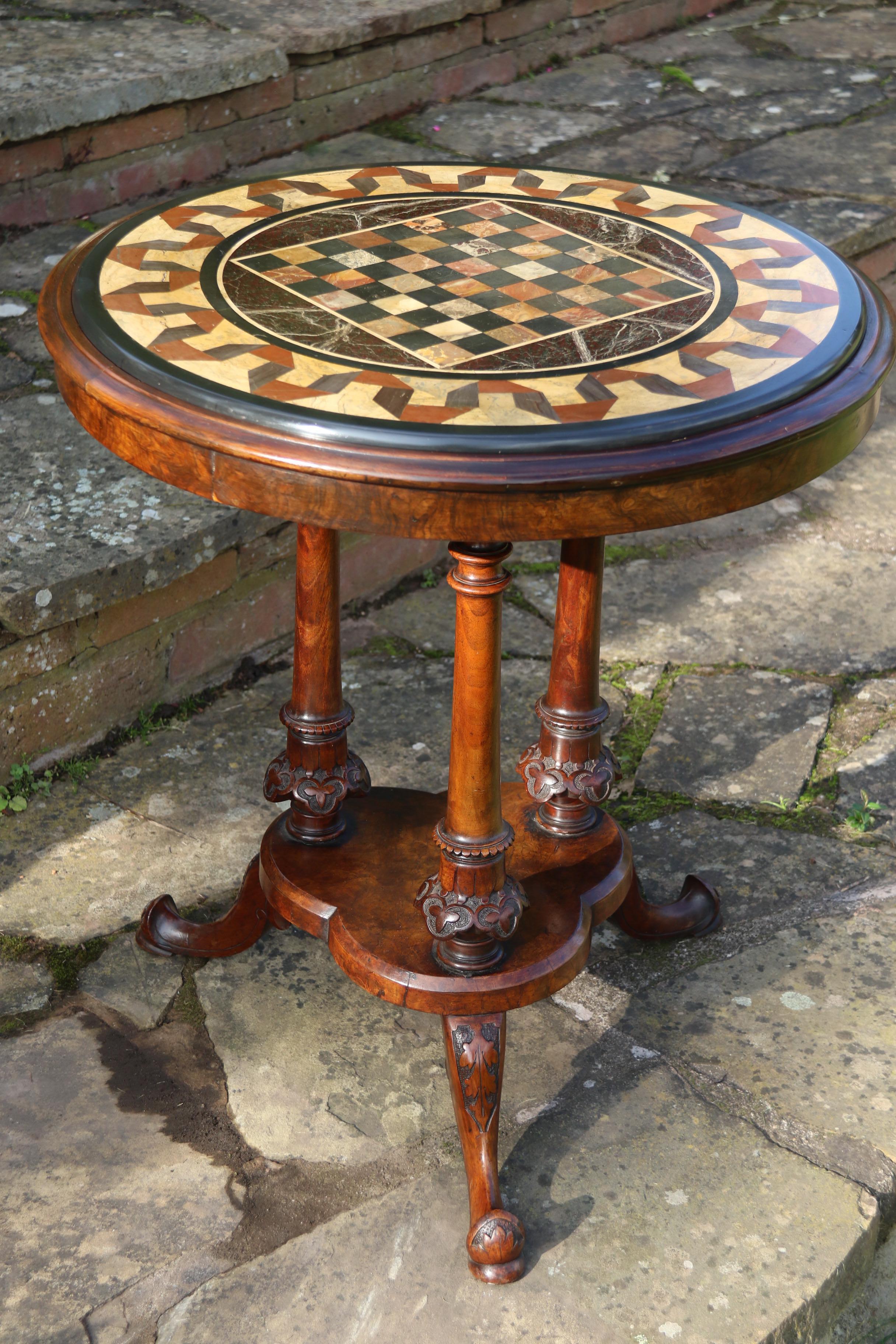 Walnut A Victorian pietra dura specimen marble topped walnut occasional/games table For Sale