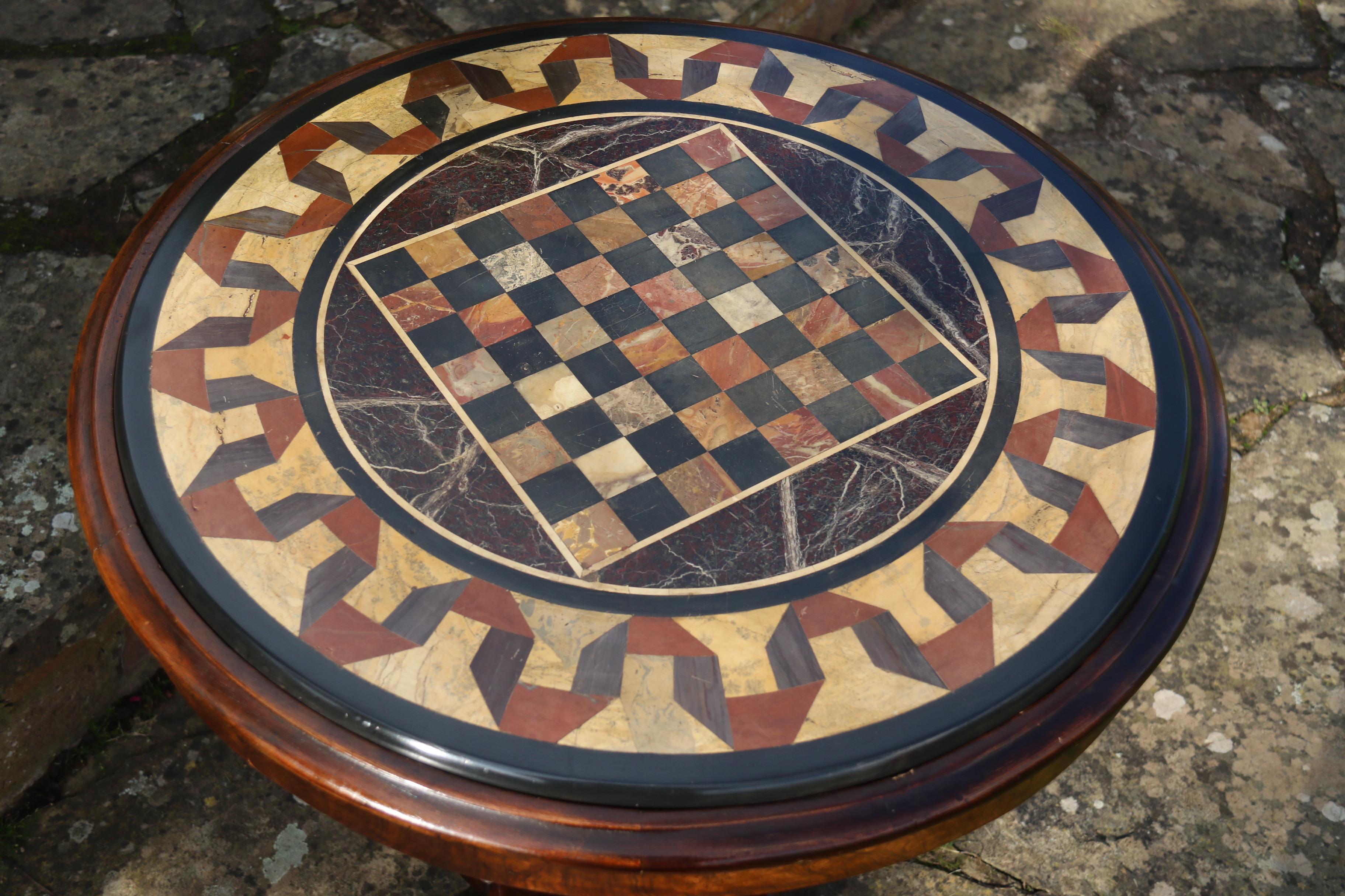 A Victorian pietra dura specimen marble topped walnut occasional/games table For Sale 1