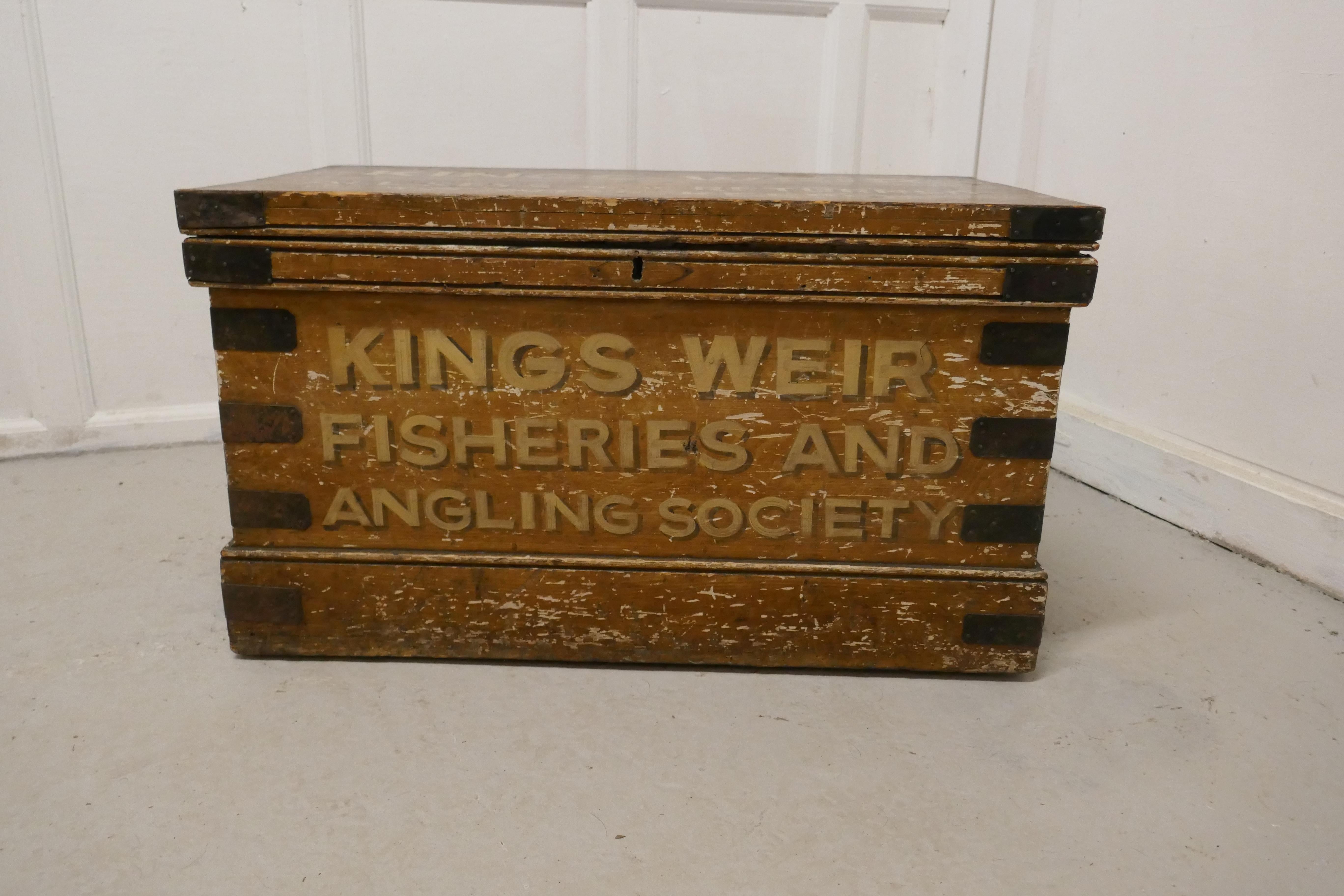 A Victorian Pine Newham and Son’s fishermans chest 

This is a best quality box, it has an original scumble finish and the interior is lined with the original decorative paper, the interior label states that it is Waterproof, possibly why it has