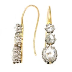 Victorian Pineapple Rose-Cut Diamond Hook Earrings in 14 Karat