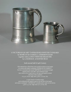 Victorian Quart Taper-Sided Pewter Tankard by Morgan & Gaskell of Birmingham
