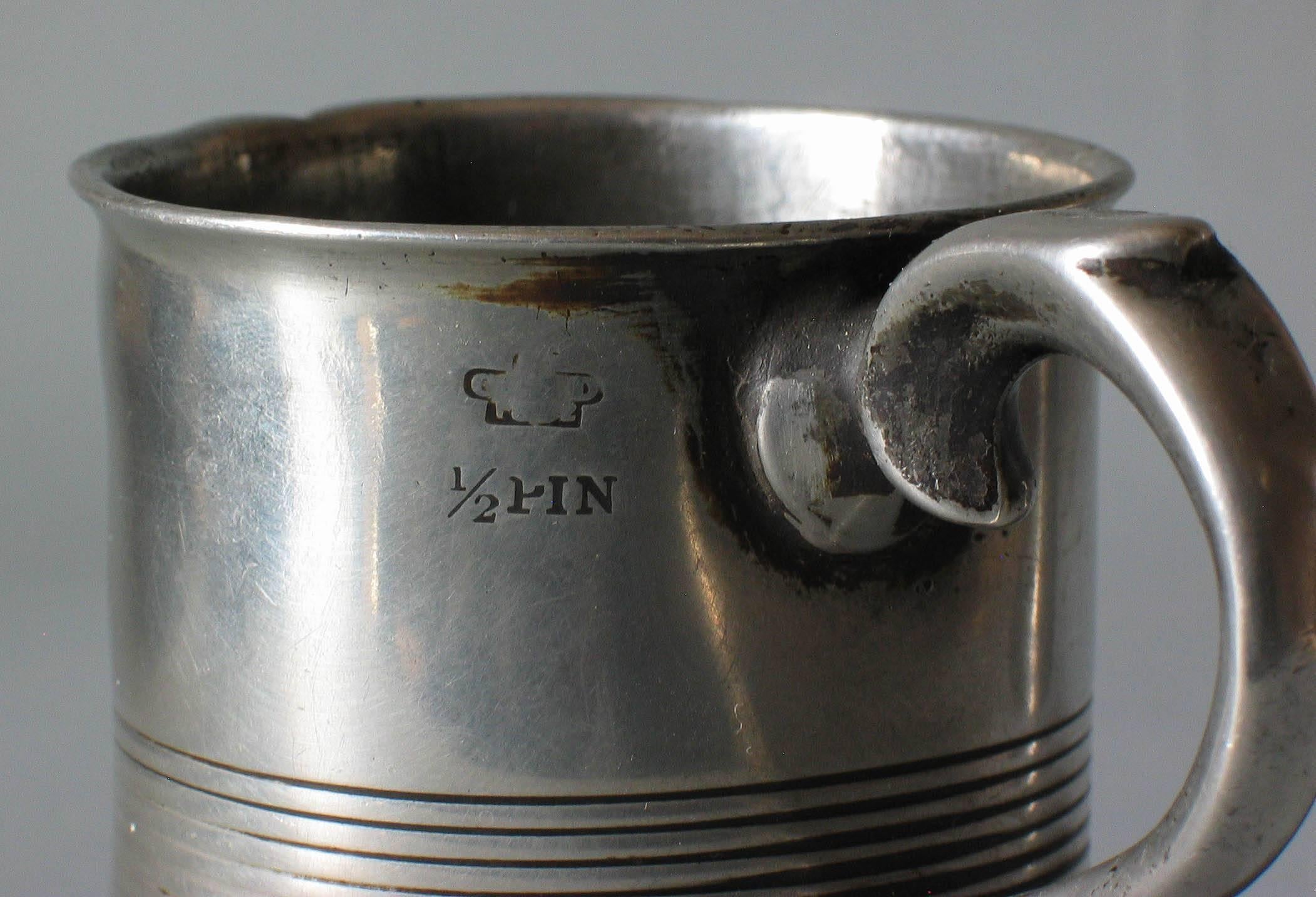 Hand-Crafted Victorian Quart Taper-Sided Pewter Tankard by Morgan & Gaskell of Birmingham