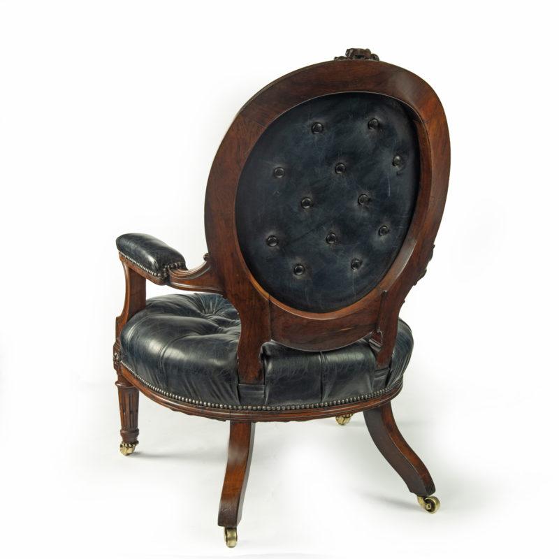 Mid-19th Century Victorian Rosewood Medallion Backed Open Armchair by Holland & Sons For Sale