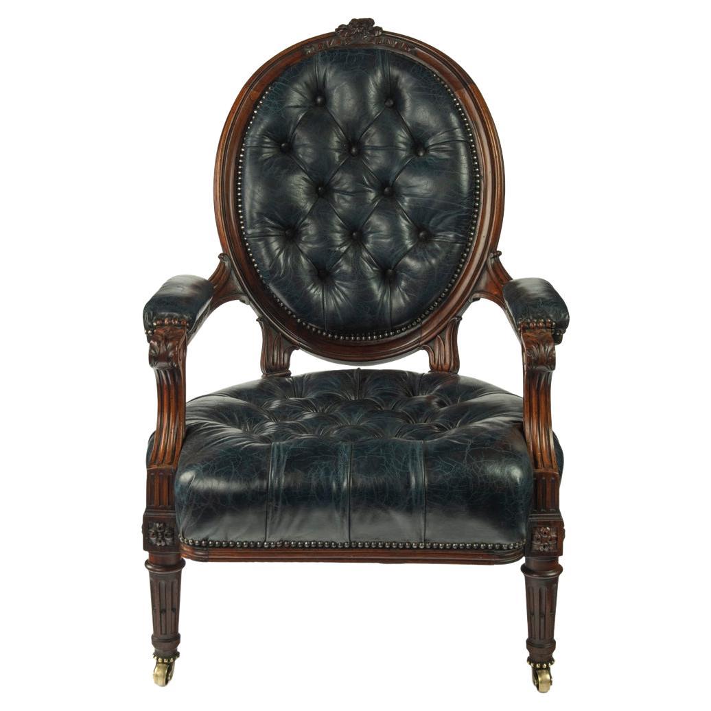 Victorian Rosewood Medallion Backed Open Armchair by Holland & Sons For Sale
