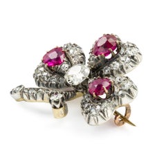 An Early 20th Century Ruby And Diamond Clover Brooch