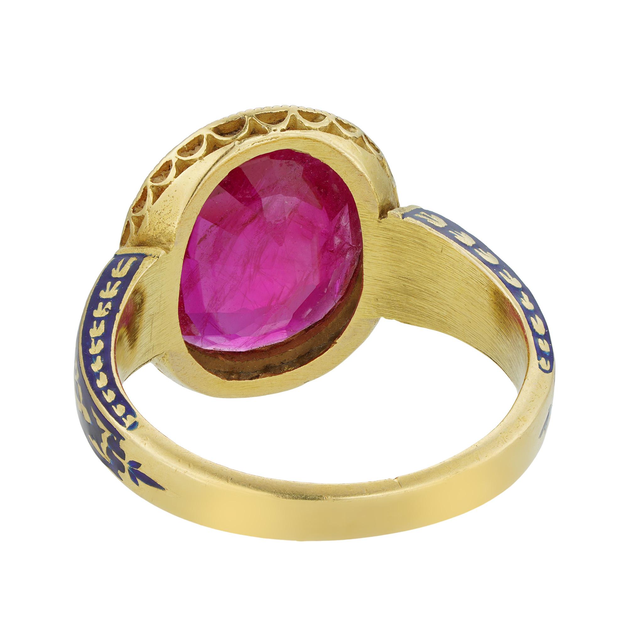 Vittoriano Anello vittoriano con rubino e smalto in vendita