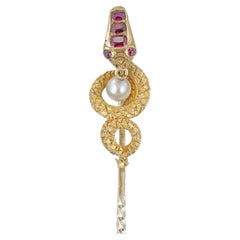 Antique Victorian Ruby and Pearl Snake Stick-Pin