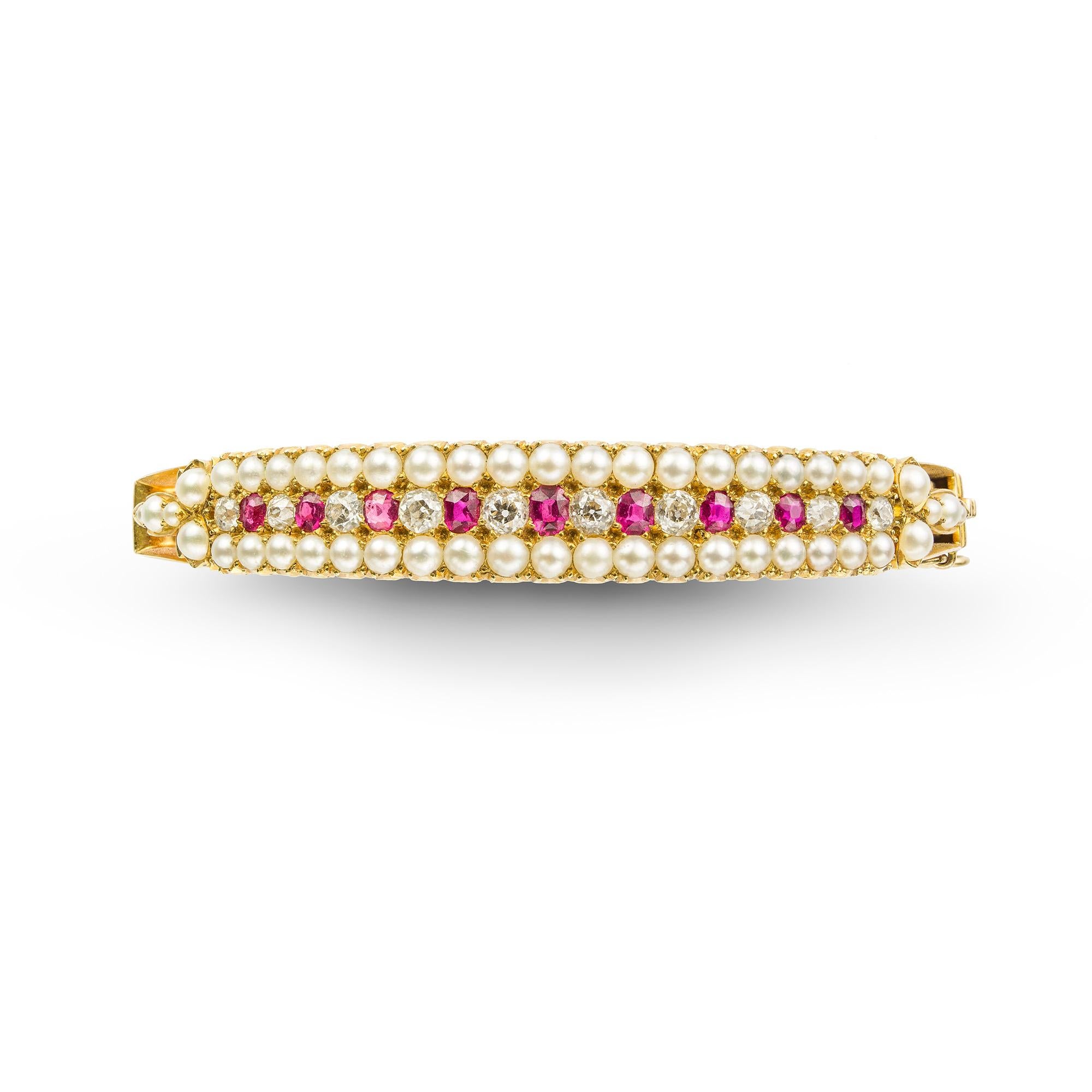 Women's or Men's A Victorian Ruby, Diamond And Pearl Bangle