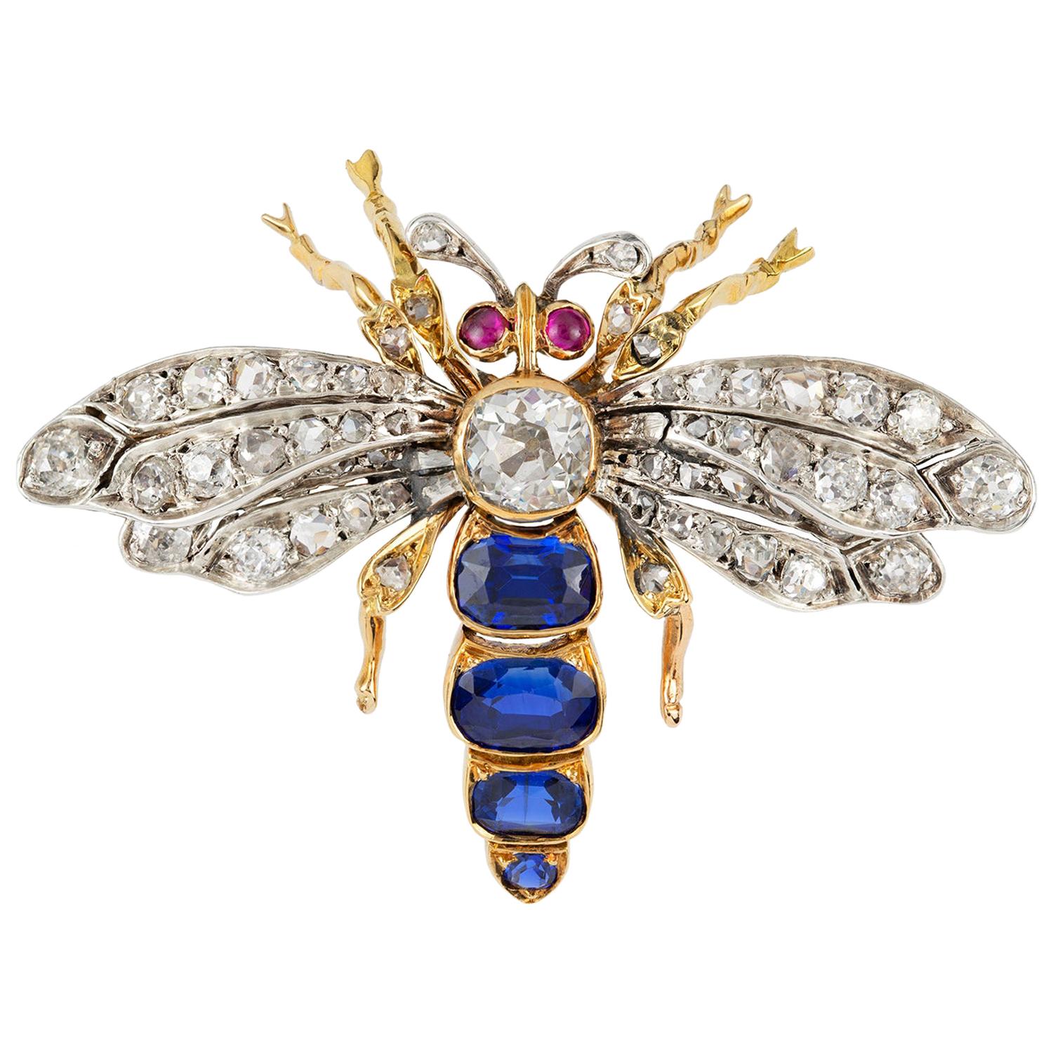 Victorian Sapphire and Diamond Bee Brooch