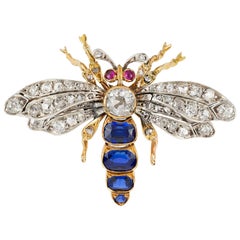 Antique Victorian Sapphire and Diamond Bee Brooch