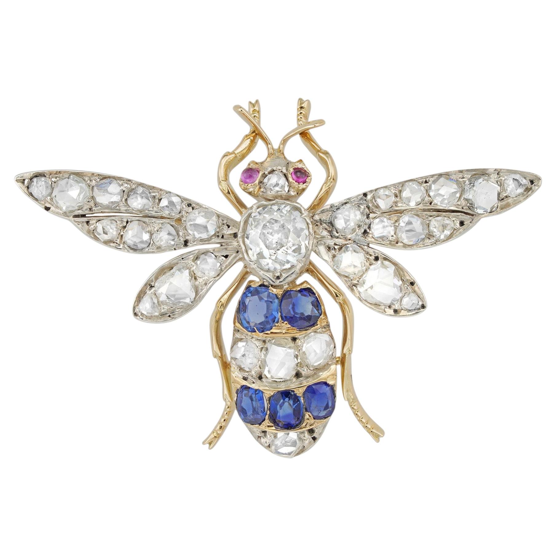 Un broche victoriano con forma de abeja, de zafiro y diamantes
