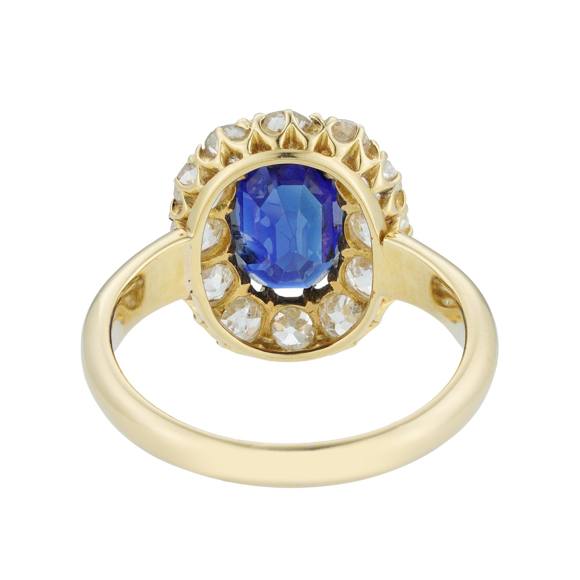 Oval Cut Victorian Sapphire and Diamond Cluster Ring For Sale