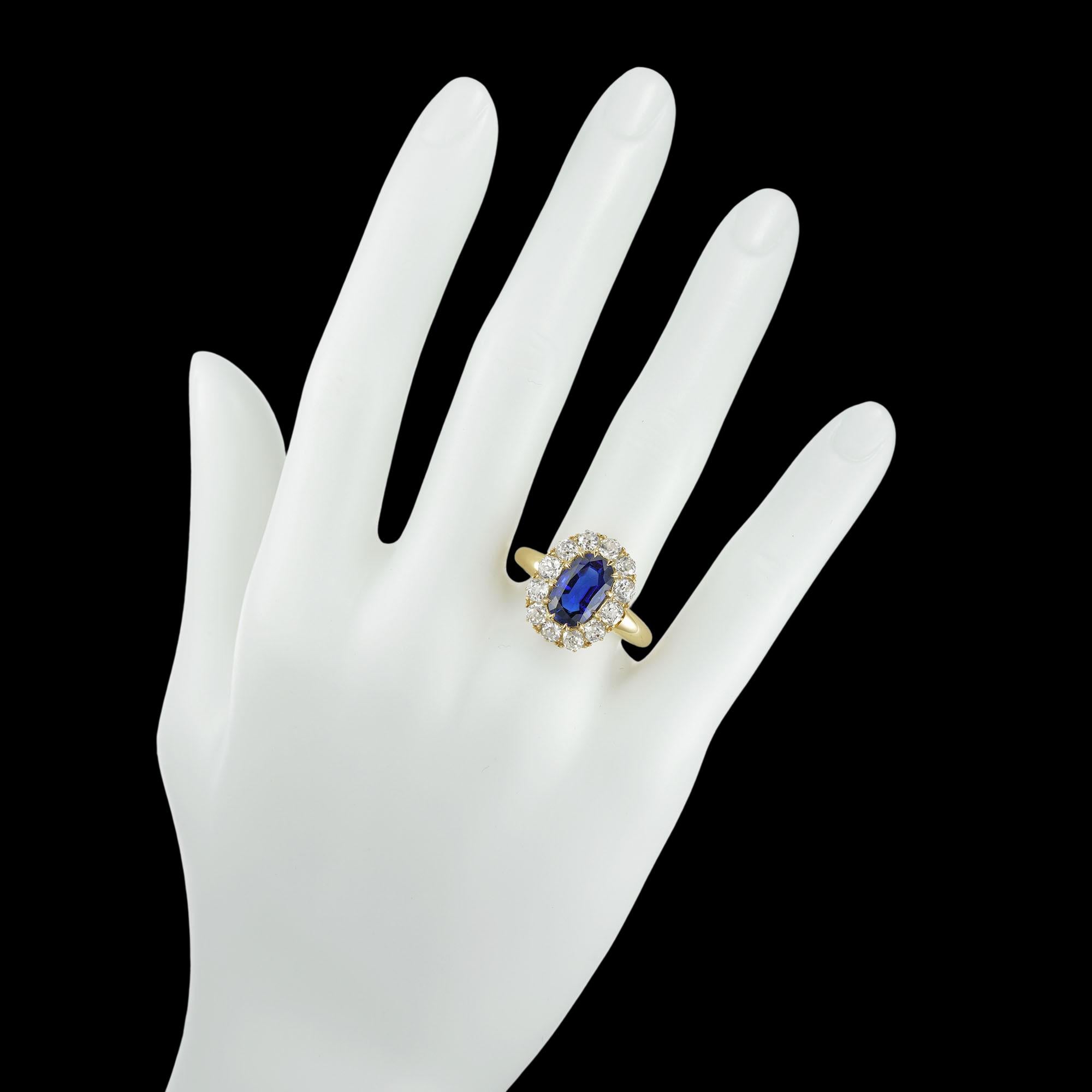 Victorian Sapphire and Diamond Cluster Ring For Sale 1