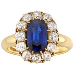 Bague victorienne en grappe de saphirs et diamants