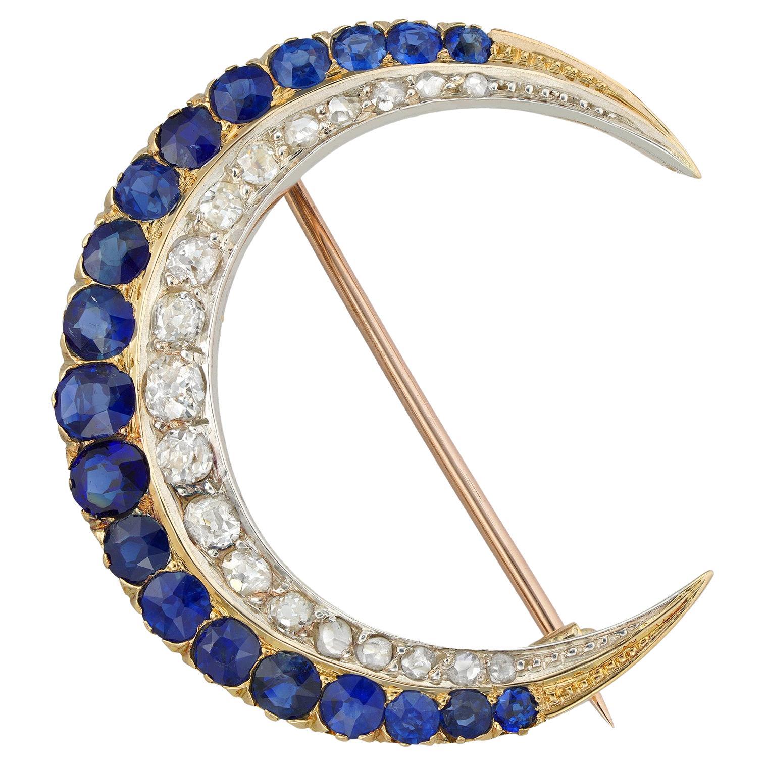 A Victorian sapphire and diamond crescent brooch