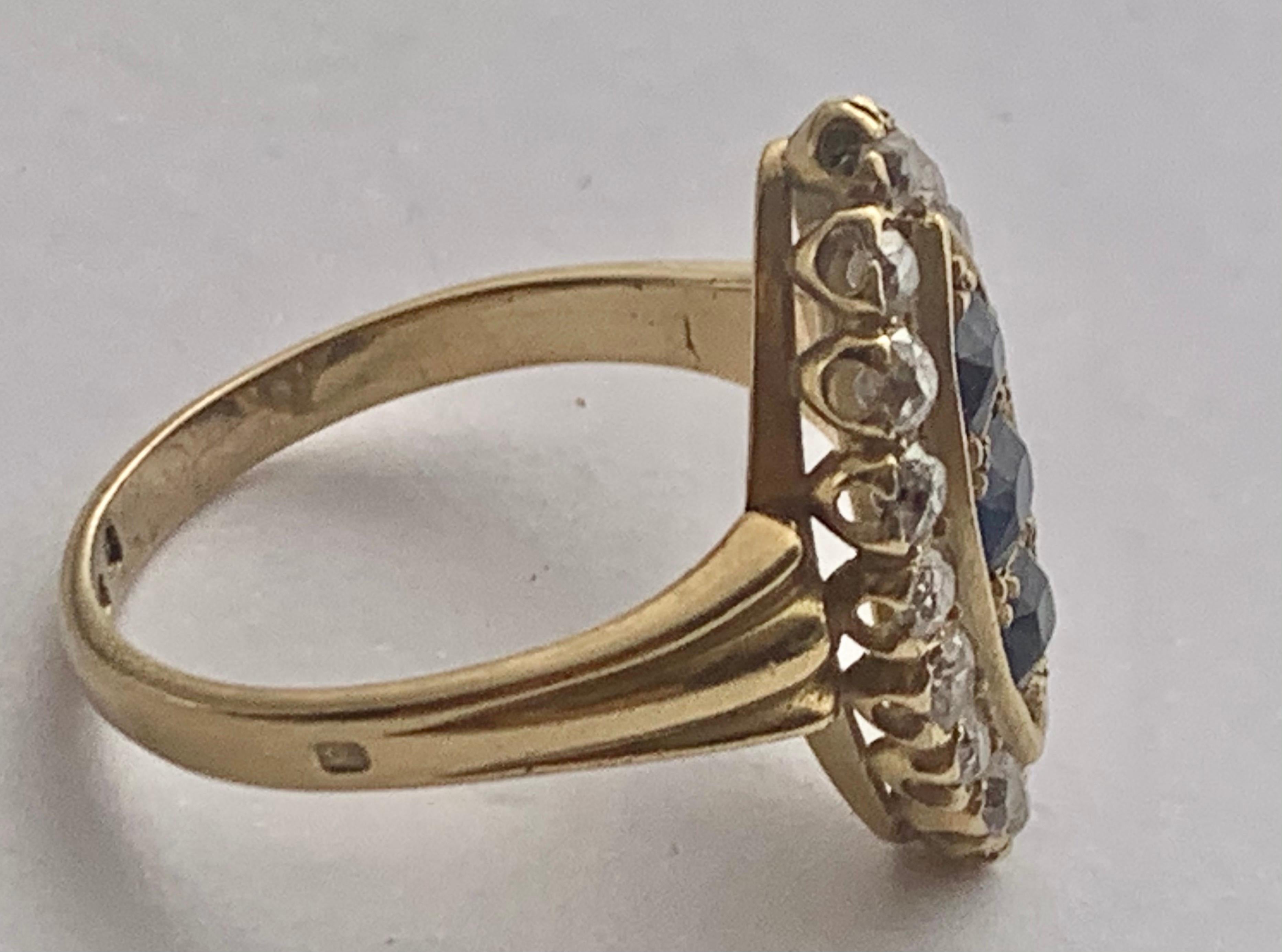 Victorian Sapphire & Rose Cut Diamond Navette Ring 8