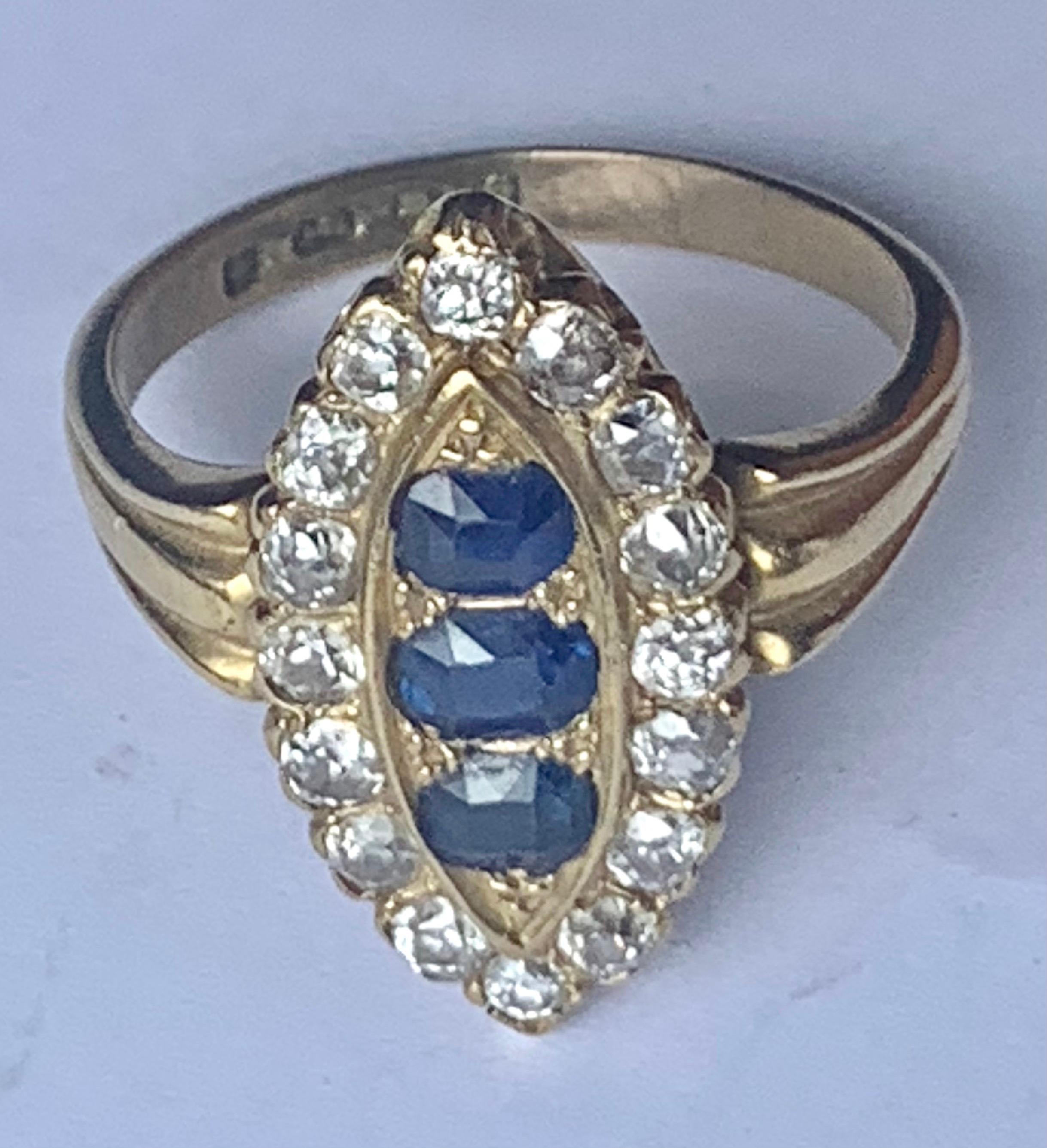 Victorian Sapphire & Rose Cut Diamond Navette Ring 9
