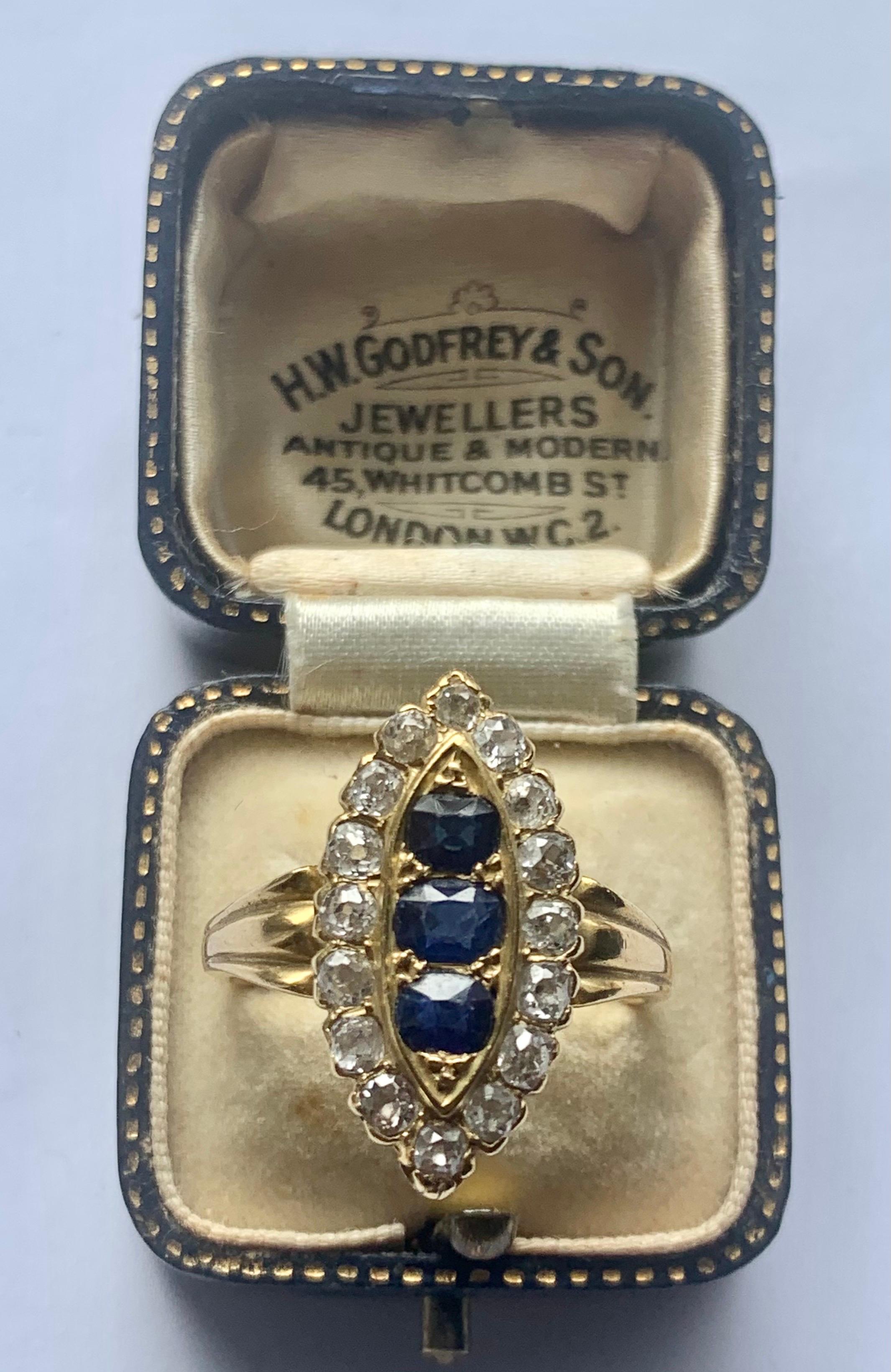 Victorian Sapphire & Rose Cut Diamond Navette Ring 10