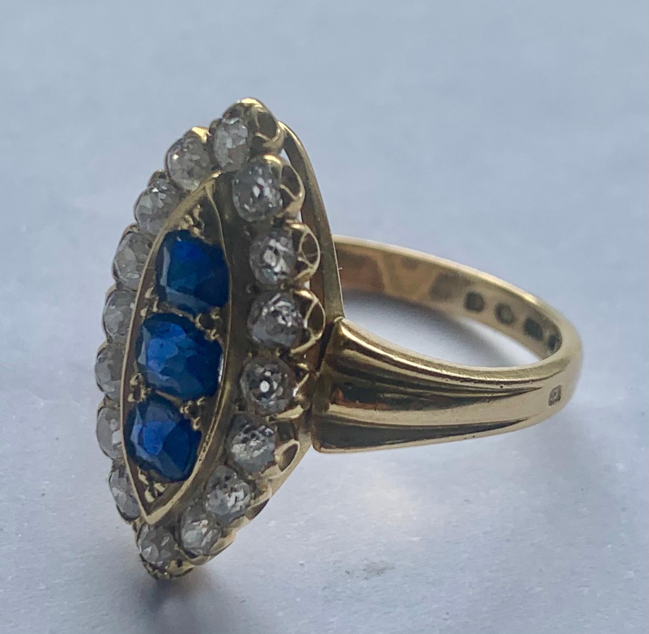 Victorian Sapphire & Rose Cut Diamond Navette Ring 2
