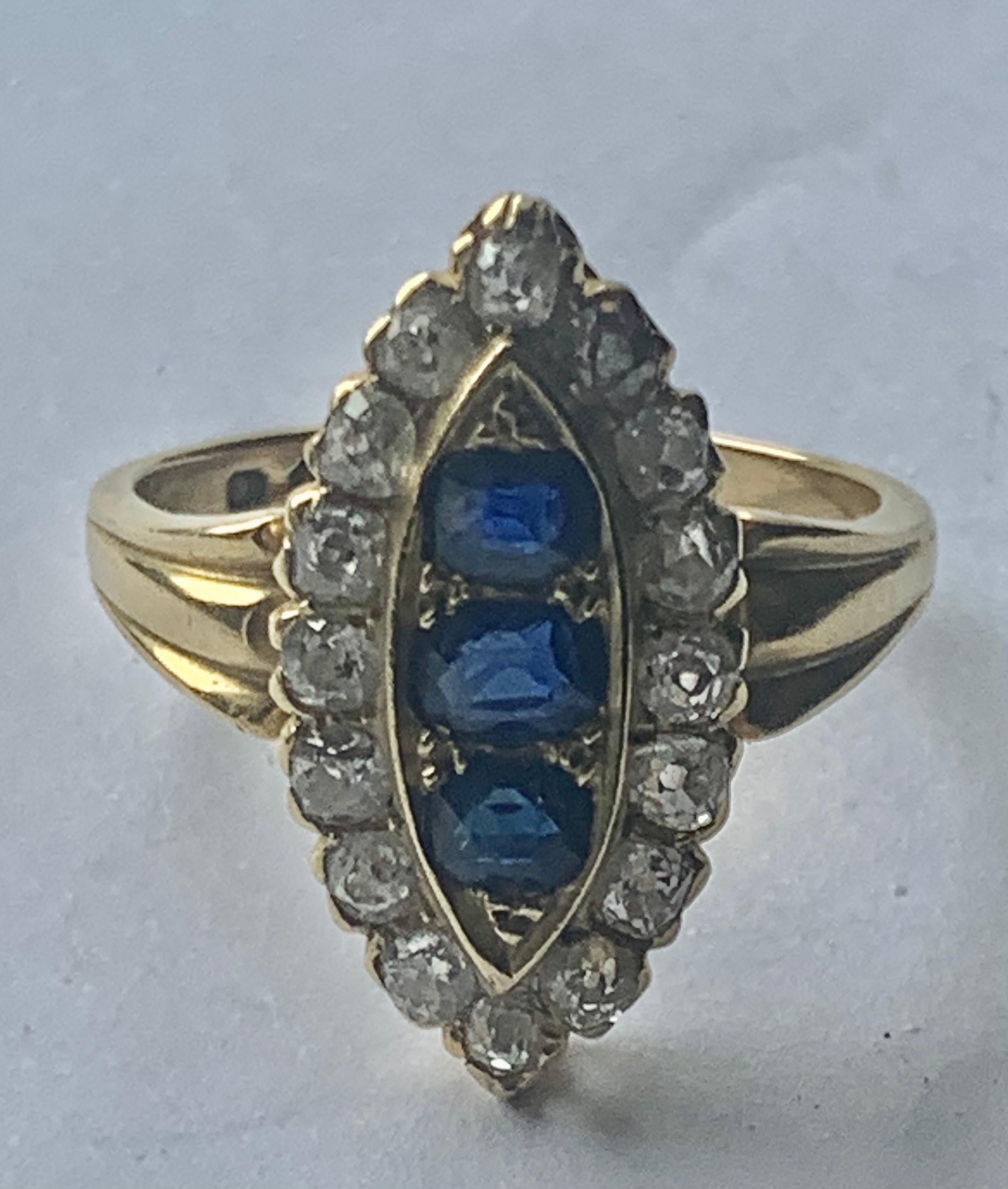 Victorian Sapphire & Rose Cut Diamond Navette Ring 3