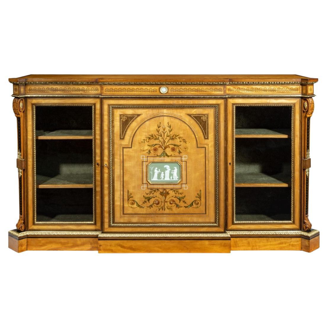 Victorian Satinwood Breakfront Side Cabinet Attributed to Dyer and Watts For Sale