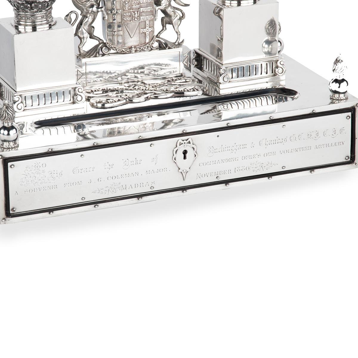 A Victorian Silver Inkstand made in Madras by Peter Orr and Sons in 1880 For Sale 7
