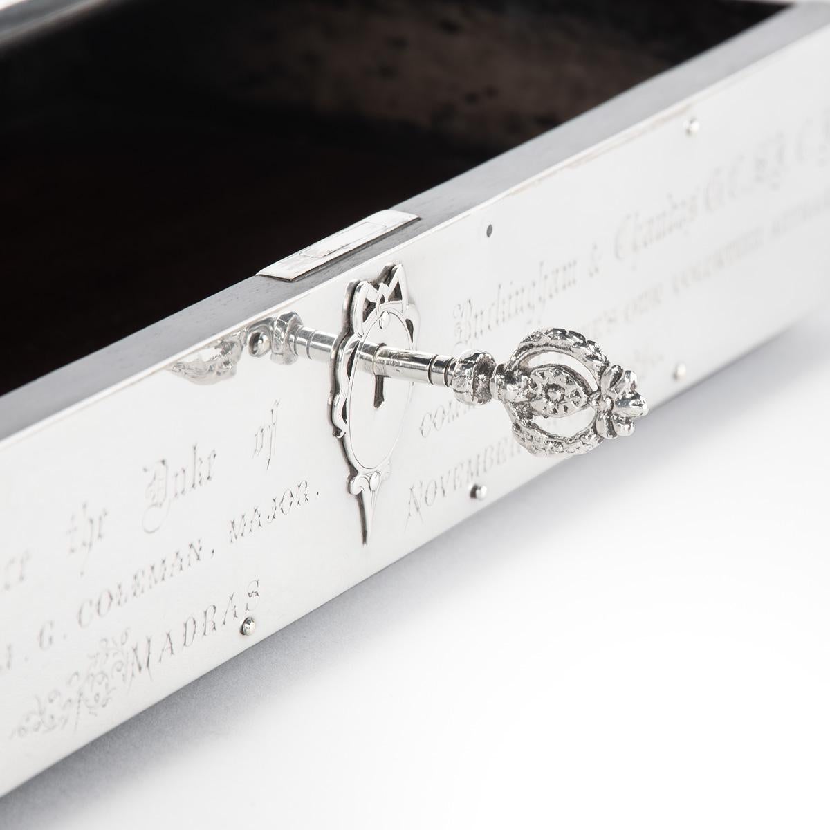 A Victorian Silver Inkstand made in Madras by Peter Orr and Sons in 1880 In Good Condition For Sale In Lymington, Hampshire