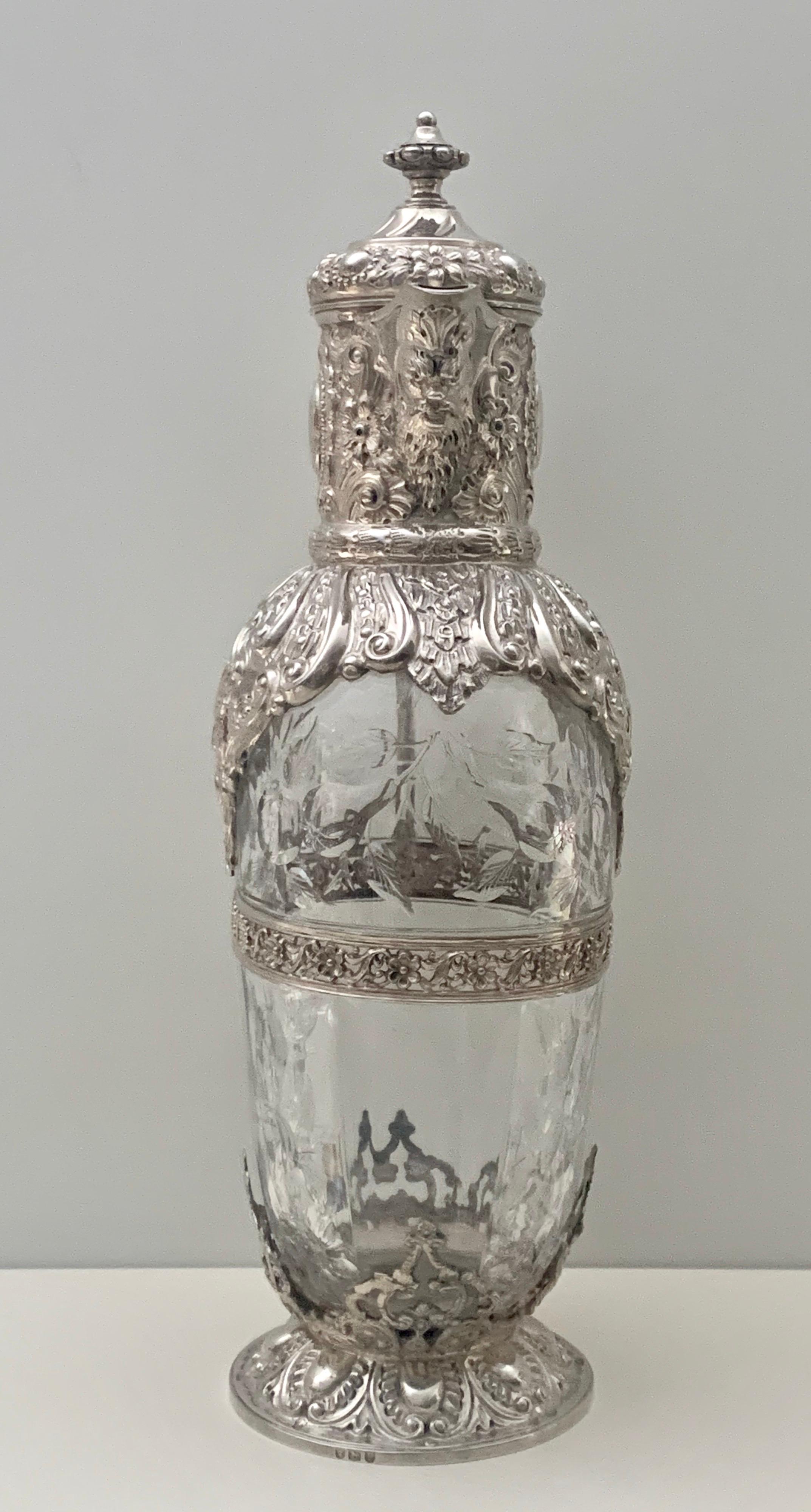 British Victorian Silver-Mounted Antique Rock Crystal Glass Claret Circa 1892
