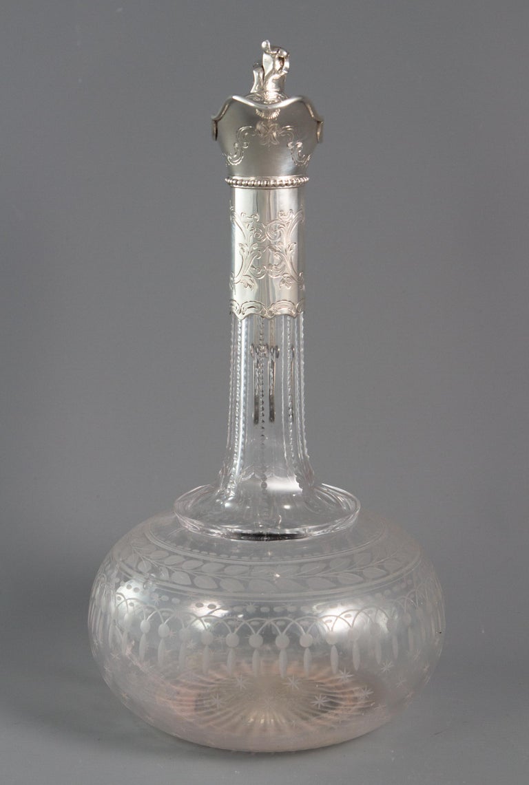 Victorian Silver Mounted Cut Glass Claret Jug / Wine Decanter London