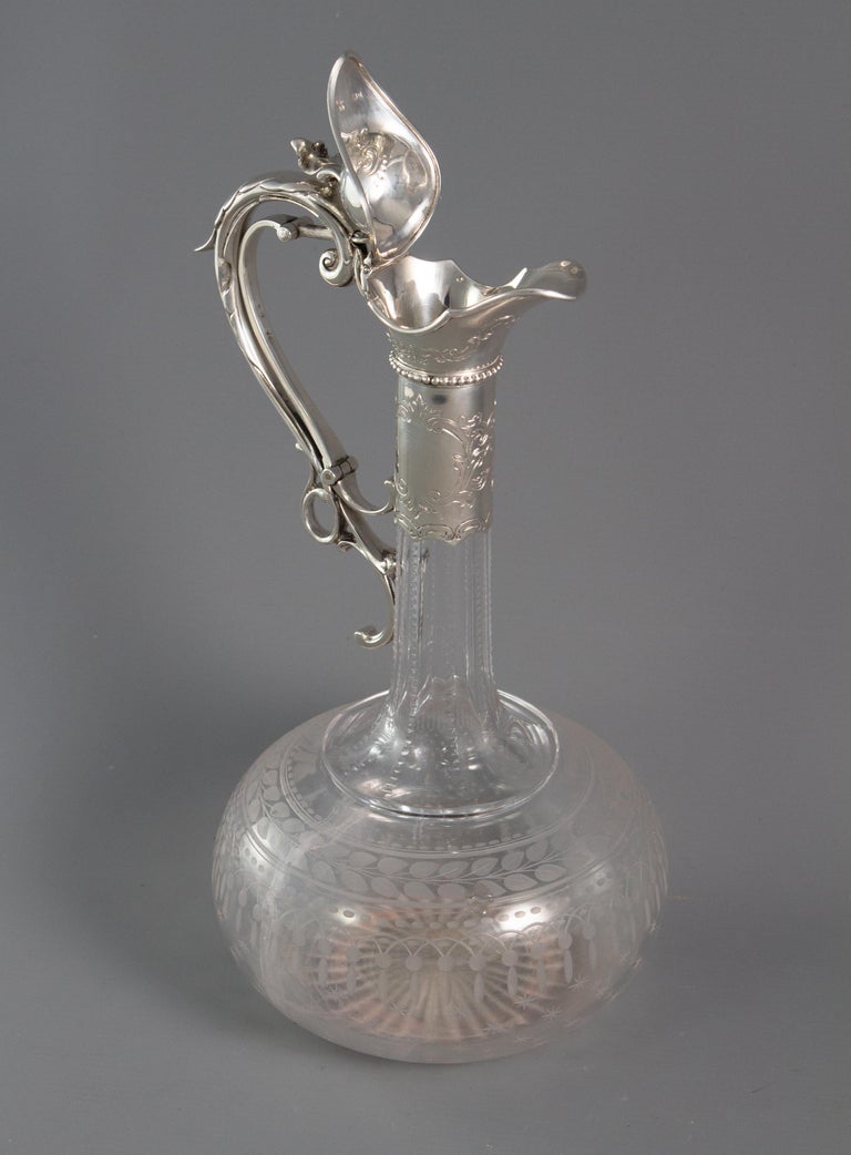 Victorian Silver Mounted Cut Glass Claret Jug / Wine Decanter London