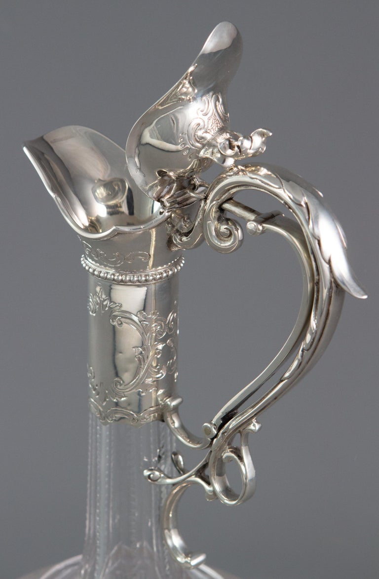 Victorian Silver Mounted Cut Glass Claret Jug / Wine Decanter London